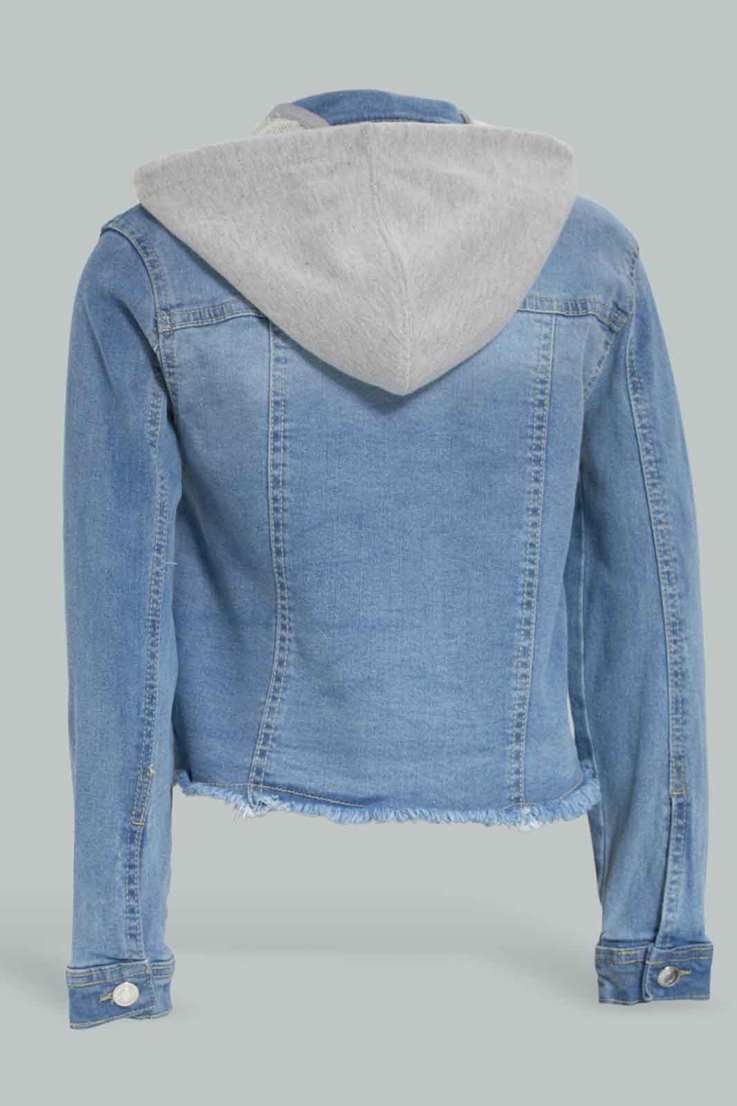 Redtag-Girls-Denim-Jacket-With-Hood-Category:Jackets,-Colour:Light-Wash,-Deals:New-In,-Filter:Senior-Girls-(8-to-14-Yrs),-GSR-Jackets,-New-In-GSR-APL,-Non-Sale,-Section:Girls-(0-to-14Yrs),-W22B-Senior-Girls-9 to 14 Years