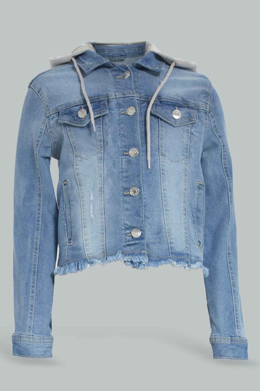 Redtag-Girls-Denim-Jacket-With-Hood-Category:Jackets,-Colour:Light-Wash,-Deals:New-In,-Filter:Senior-Girls-(8-to-14-Yrs),-GSR-Jackets,-New-In-GSR-APL,-Non-Sale,-Section:Girls-(0-to-14Yrs),-W22B-Senior-Girls-9 to 14 Years