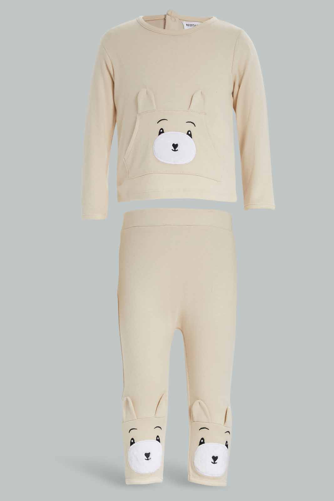 Redtag-Girls-Beige-Teddy-Applique-Pyjama-Set-Category:Sleepsuits,-Colour:Apricot,-Deals:New-In,-Dept:New-Born,-Filter:Baby-(0-to-12-Mths),-NBG-Sleepsuits,-New-In-NBG-APL,-Non-Sale,-Section:Boys-(0-to-14Yrs),-W22B-Baby-