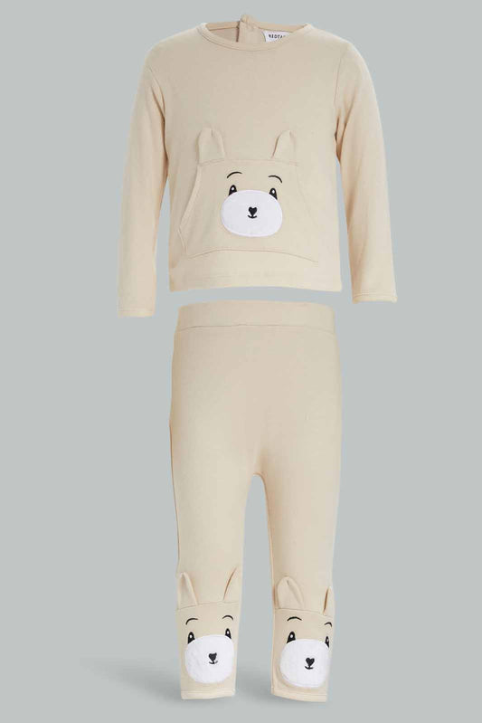 Redtag-Girls-Beige-Teddy-Applique-Pyjama-Set-Category:Sleepsuits,-Colour:Apricot,-Deals:New-In,-Dept:New-Born,-Filter:Baby-(0-to-12-Mths),-NBG-Sleepsuits,-New-In-NBG-APL,-Non-Sale,-Section:Boys-(0-to-14Yrs),-W22B-Baby-