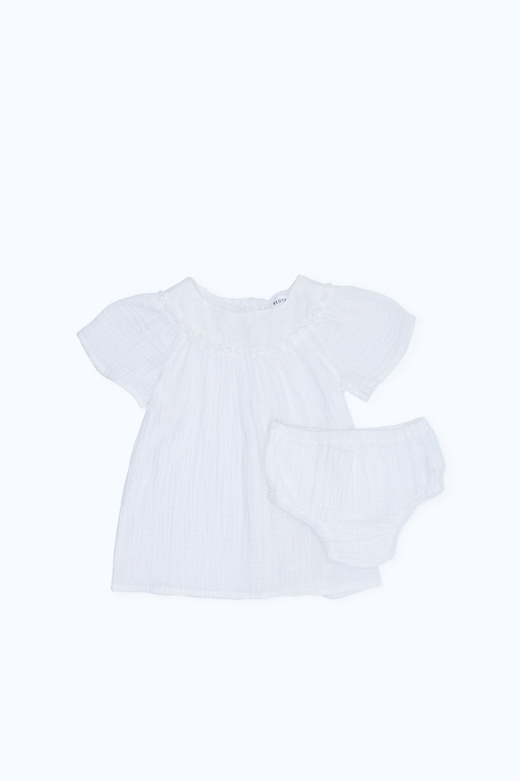 Redtag-Boys-White-Crinkle-Dress-With-Bloomer-Category:Dresses,-Colour:White,-Deals:New-In,-Dept:New-Born,-Filter:Baby-(0-to-12-Mths),-H1:KWR,-H2:NBF,-H3:DRS,-H4:CAD,-NBB-Dresses,-New-In-NBB-APL,-Non-Sale,-S23B,-Season:S23B,-Section:Boys-(0-to-14Yrs)-Baby-0 to 12 Months