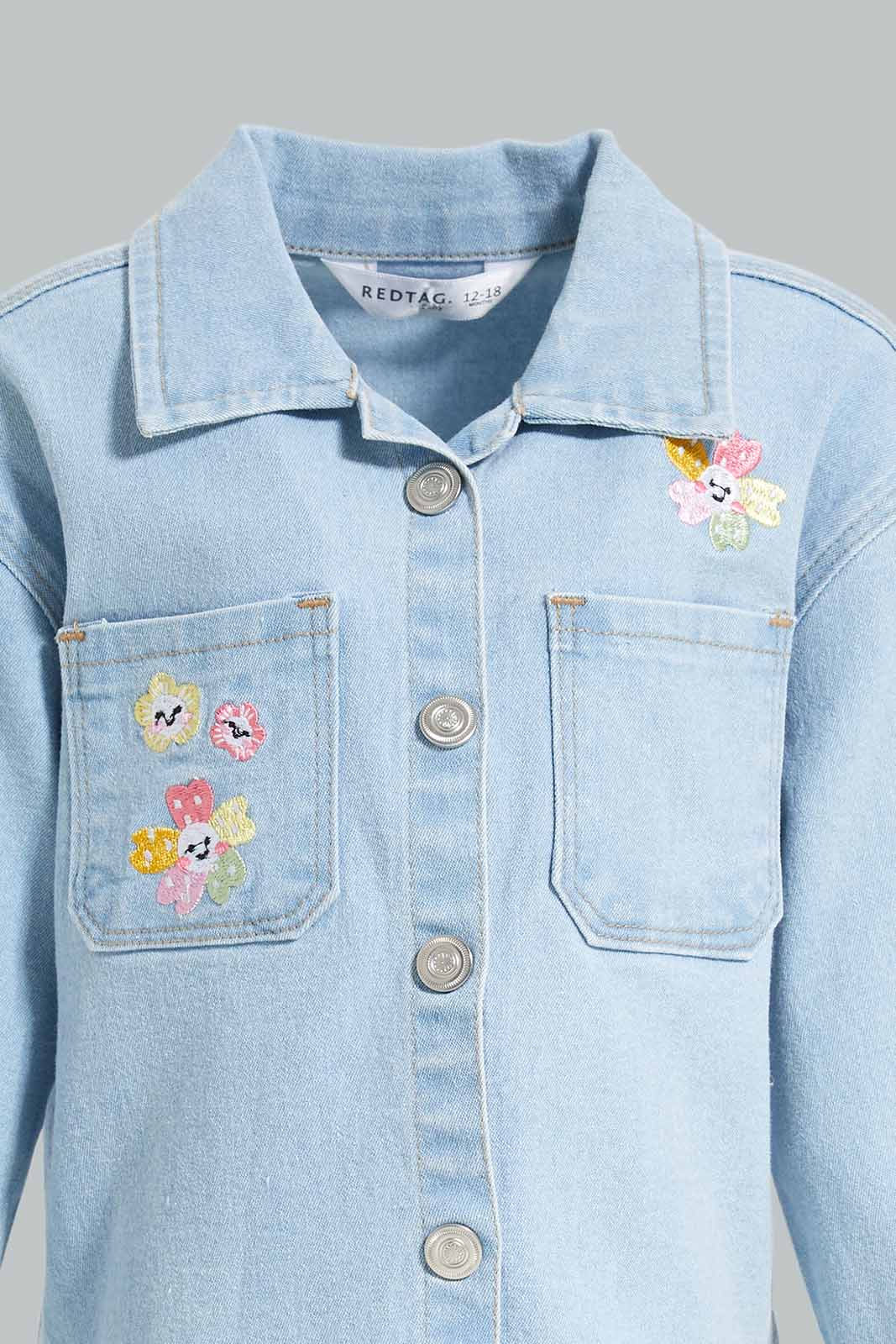 Redtag-Girls-Blue-Denim-Jacket-Category:Jackets,-Colour:Denim,-Deals:New-In,-Dept:Girls,-Filter:Infant-Girls-(3-to-24-Mths),-ING-Jackets,-New-In-ING-APL,-Non-Sale,-S23A,-Section:Girls-(0-to-14Yrs)-Infant-Girls-