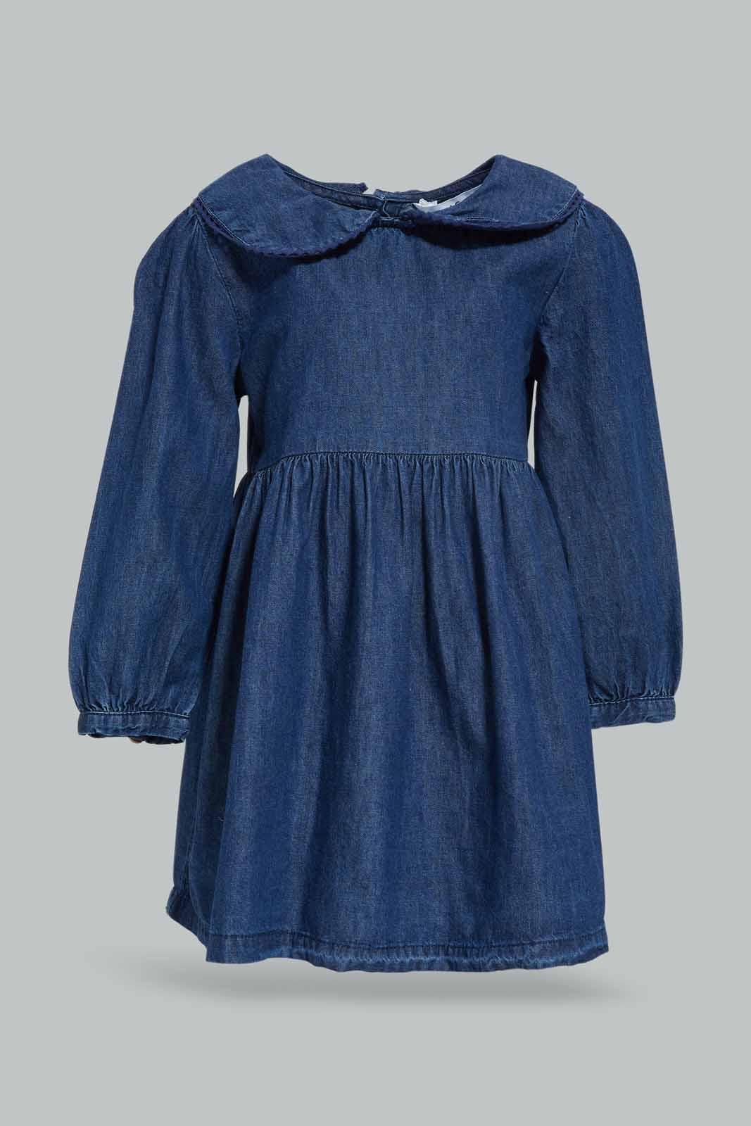 Redtag-Girls-Blue-Denim-Peter-Pan-Collar-Dress-Category:Dresses,-Colour:Blue,-Deals:New-In,-Dept:Girls,-Filter:Infant-Girls-(3-to-24-Mths),-ING-Dresses,-New-In-ING-APL,-Non-Sale,-S23A,-Section:Girls-(0-to-14Yrs)-Infant-Girls-3 to 24 Months