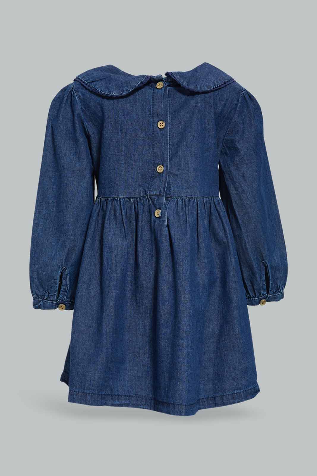Redtag-Girls-Blue-Denim-Peter-Pan-Collar-Dress-Category:Dresses,-Colour:Blue,-Deals:New-In,-Dept:Girls,-Filter:Infant-Girls-(3-to-24-Mths),-ING-Dresses,-New-In-ING-APL,-Non-Sale,-S23A,-Section:Girls-(0-to-14Yrs)-Infant-Girls-3 to 24 Months
