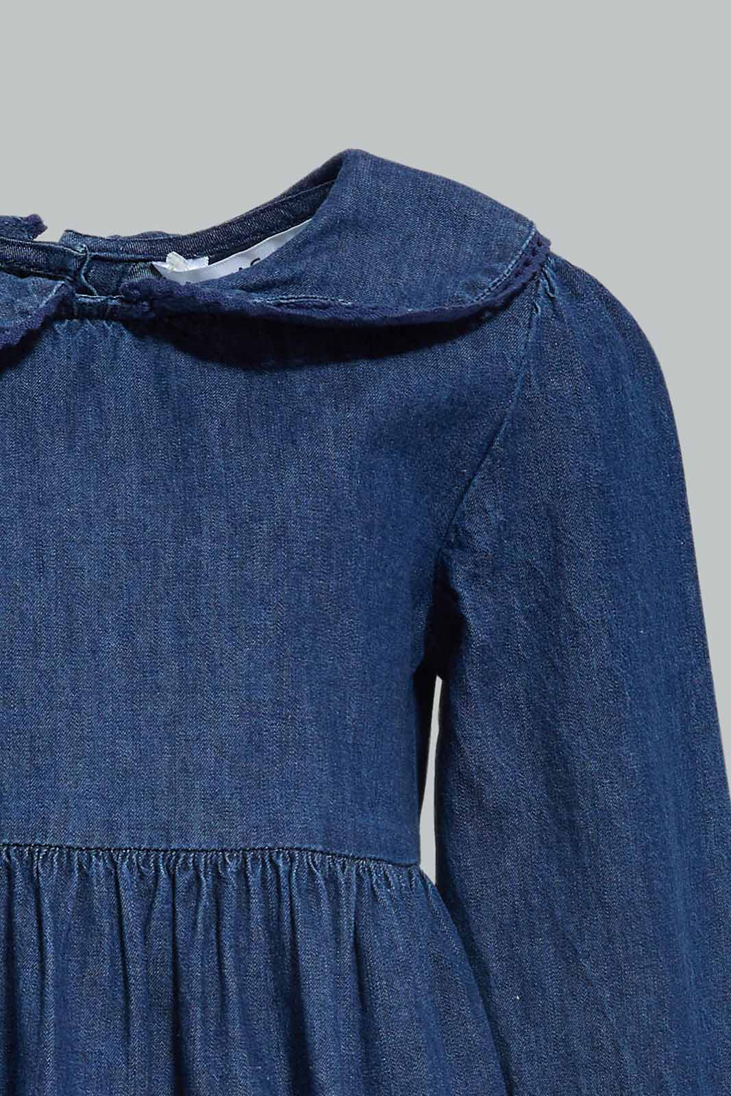 Redtag-Girls-Blue-Denim-Peter-Pan-Collar-Dress-Category:Dresses,-Colour:Blue,-Deals:New-In,-Dept:Girls,-Filter:Infant-Girls-(3-to-24-Mths),-ING-Dresses,-New-In-ING-APL,-Non-Sale,-S23A,-Section:Girls-(0-to-14Yrs)-Infant-Girls-3 to 24 Months