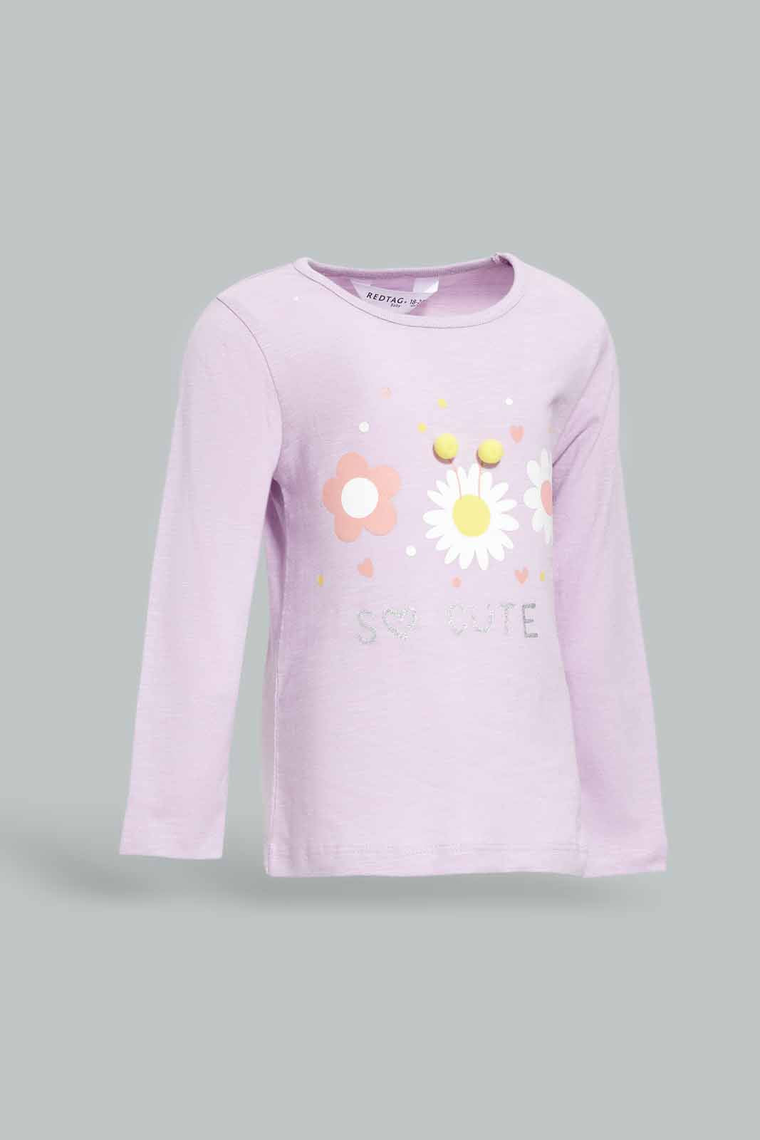 Redtag-Girls-Lilac-Happy-Everyday-T-Shirt-Category:T-Shirts,-Colour:Lilac,-Deals:New-In,-Dept:Girls,-Filter:Infant-Girls-(3-to-24-Mths),-ING-T-Shirts,-New-In-ING-APL,-Non-Sale,-S23A,-Section:Girls-(0-to-14Yrs)-Infant-Girls-3 to 24 Months