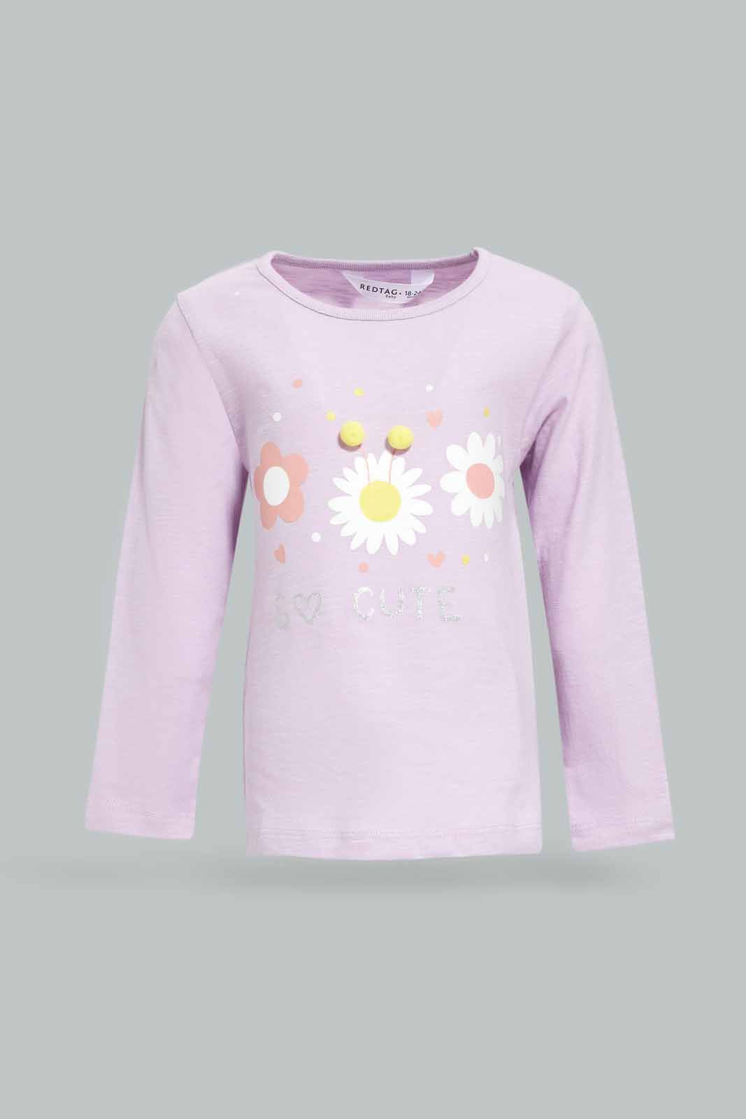 Redtag-Girls-Lilac-Happy-Everyday-T-Shirt-Category:T-Shirts,-Colour:Lilac,-Deals:New-In,-Dept:Girls,-Filter:Infant-Girls-(3-to-24-Mths),-ING-T-Shirts,-New-In-ING-APL,-Non-Sale,-S23A,-Section:Girls-(0-to-14Yrs)-Infant-Girls-3 to 24 Months