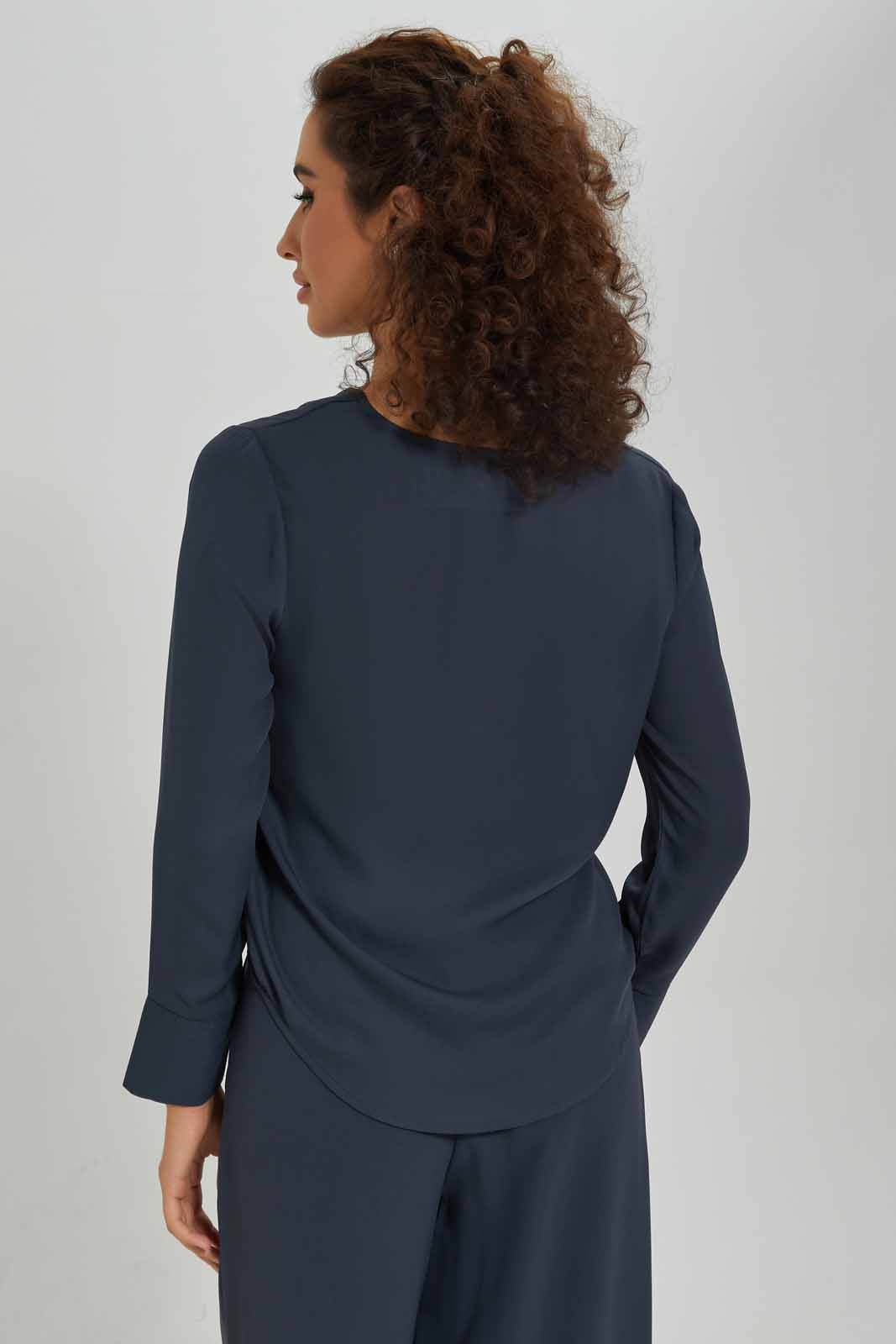 Redtag-Women-Button-Front-V-Neck-Blouse-Category:Blouses,-Colour:Navy,-Deals:New-In,-Dept:Ladieswear,-Filter:Women's-Clothing,-New-In-Women-APL,-Non-Sale,-S23A,-Section:Women,-Women-Blouses-Women's-