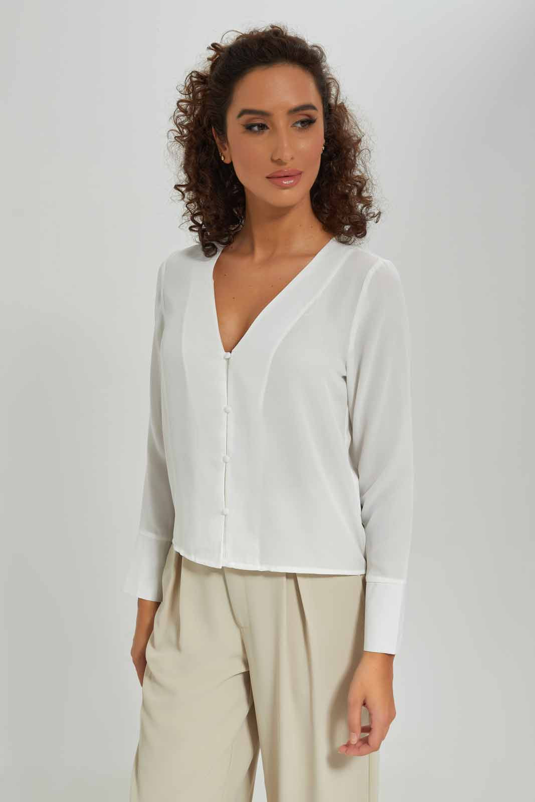 Redtag-Women-Button-Front-V-Neck-Blouse-Category:Blouses,-Colour:Cream,-Deals:New-In,-Dept:Ladieswear,-Filter:Women's-Clothing,-New-In-Women-APL,-Non-Sale,-S23A,-Section:Women,-Women-Blouses-Women's-