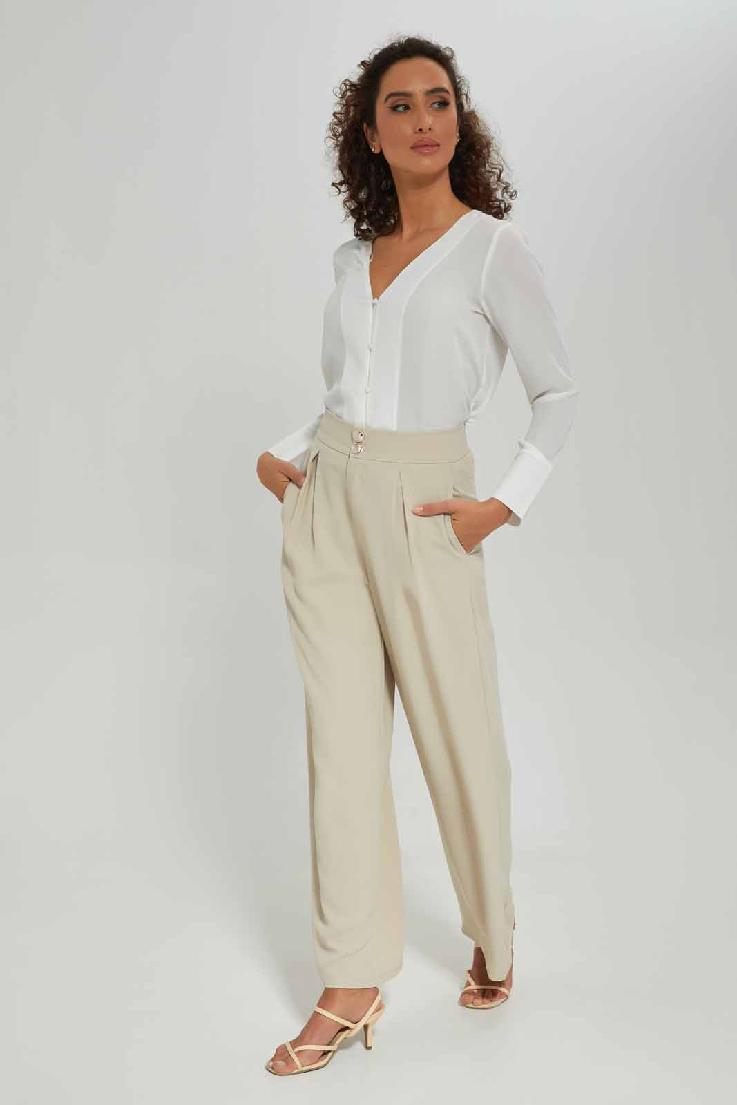 Redtag-Women-Button-Front-V-Neck-Blouse-Category:Blouses,-Colour:Cream,-Deals:New-In,-Dept:Ladieswear,-Filter:Women's-Clothing,-New-In-Women-APL,-Non-Sale,-S23A,-Section:Women,-Women-Blouses-Women's-