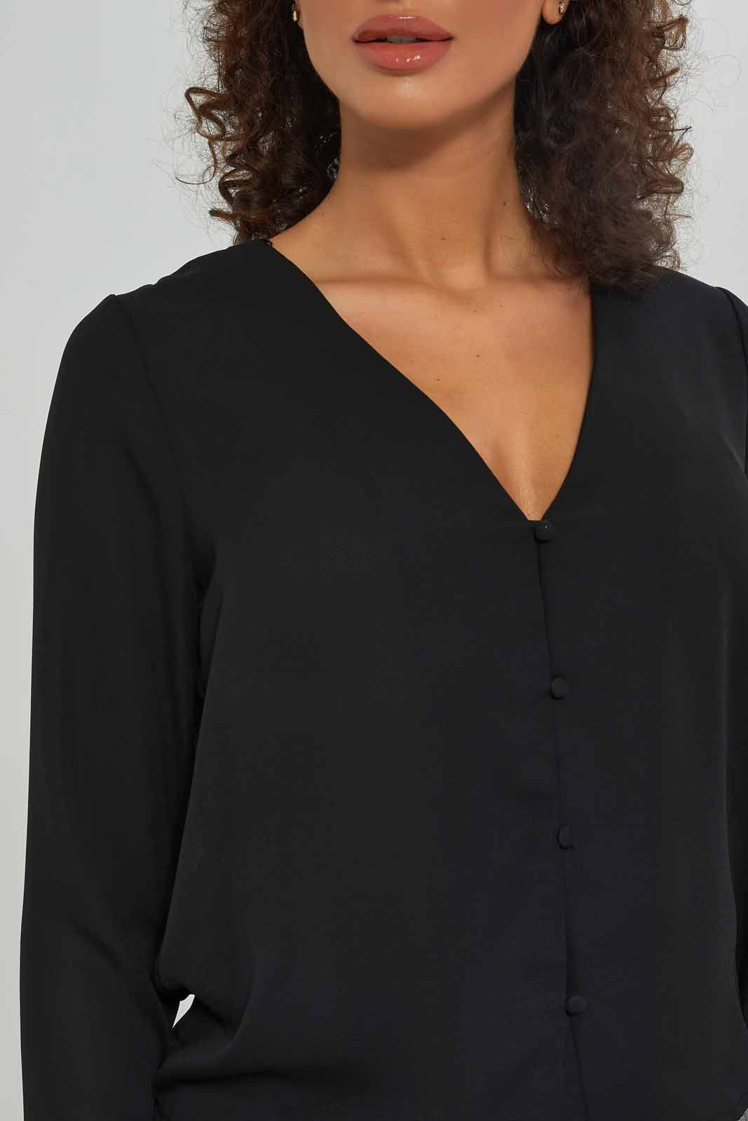 Redtag-Women-Button-Front-V-Neck-Blouse-Category:Blouses,-Colour:Black,-Deals:New-In,-Dept:Ladieswear,-Filter:Women's-Clothing,-New-In-Women-APL,-Non-Sale,-S23A,-Section:Women,-Women-Blouses-Women's-