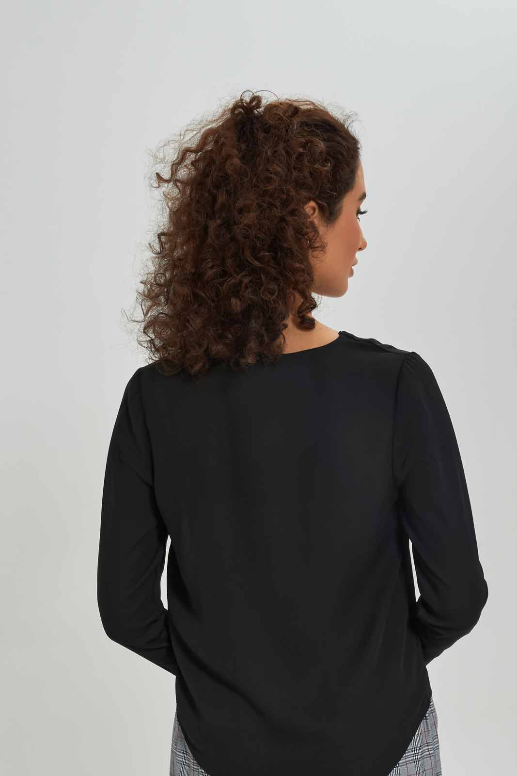 Redtag-Women-Button-Front-V-Neck-Blouse-Category:Blouses,-Colour:Black,-Deals:New-In,-Dept:Ladieswear,-Filter:Women's-Clothing,-New-In-Women-APL,-Non-Sale,-S23A,-Section:Women,-Women-Blouses-Women's-