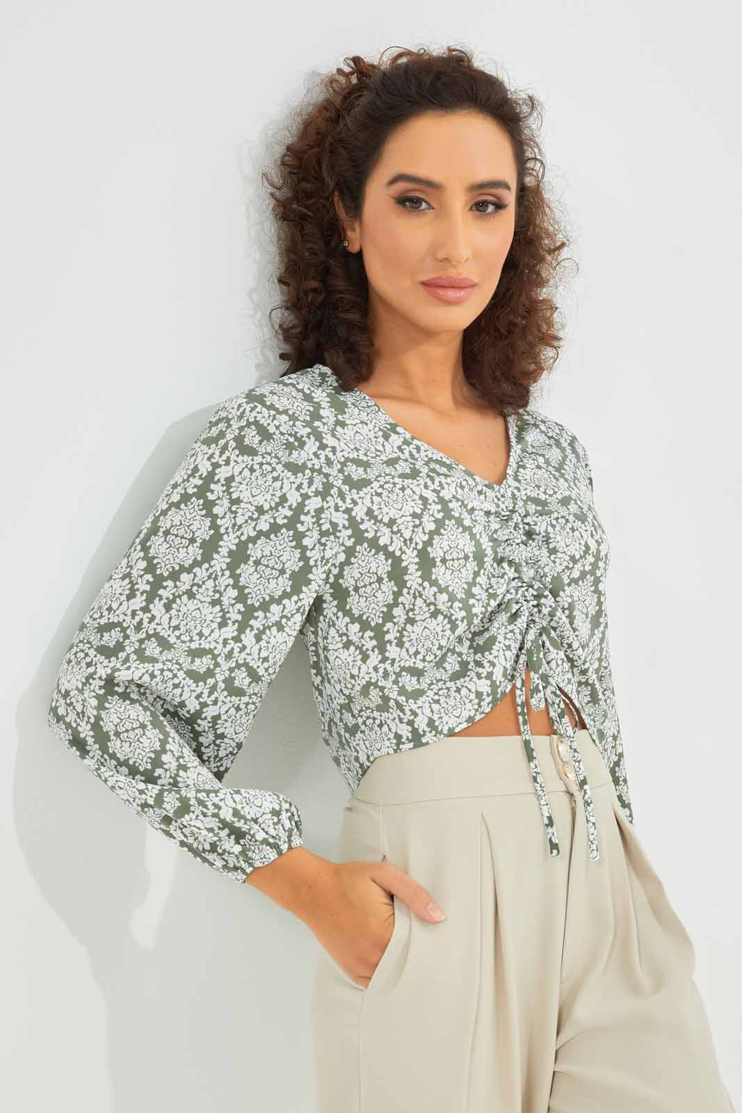 Redtag-Women-Ruched-Front-Crop-Blouse-Print-Category:Blouses,-Colour:Assorted,-Deals:New-In,-Dept:Ladieswear,-Filter:Women's-Clothing,-New-In-Women-APL,-Non-Sale,-S23A,-Section:Women,-Women-Blouses-Women's-
