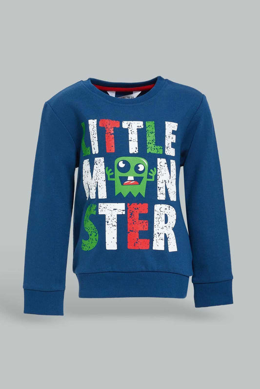 Redtag-Boys-Light-Navy-Little-Monster-Long-Sleeve-Sweatshirts-Category:Sweatshirts,-Colour:Navy,-Deals:New-In,-Dept:Boys,-Filter:Infant-Boys-(3-to-24-Mths),-INB-Sweatshirts,-New-In-INB-APL,-Non-Sale,-Section:Boys-(0-to-14Yrs),-TBL,-W22B-Infant-Boys-3 to 24 Months