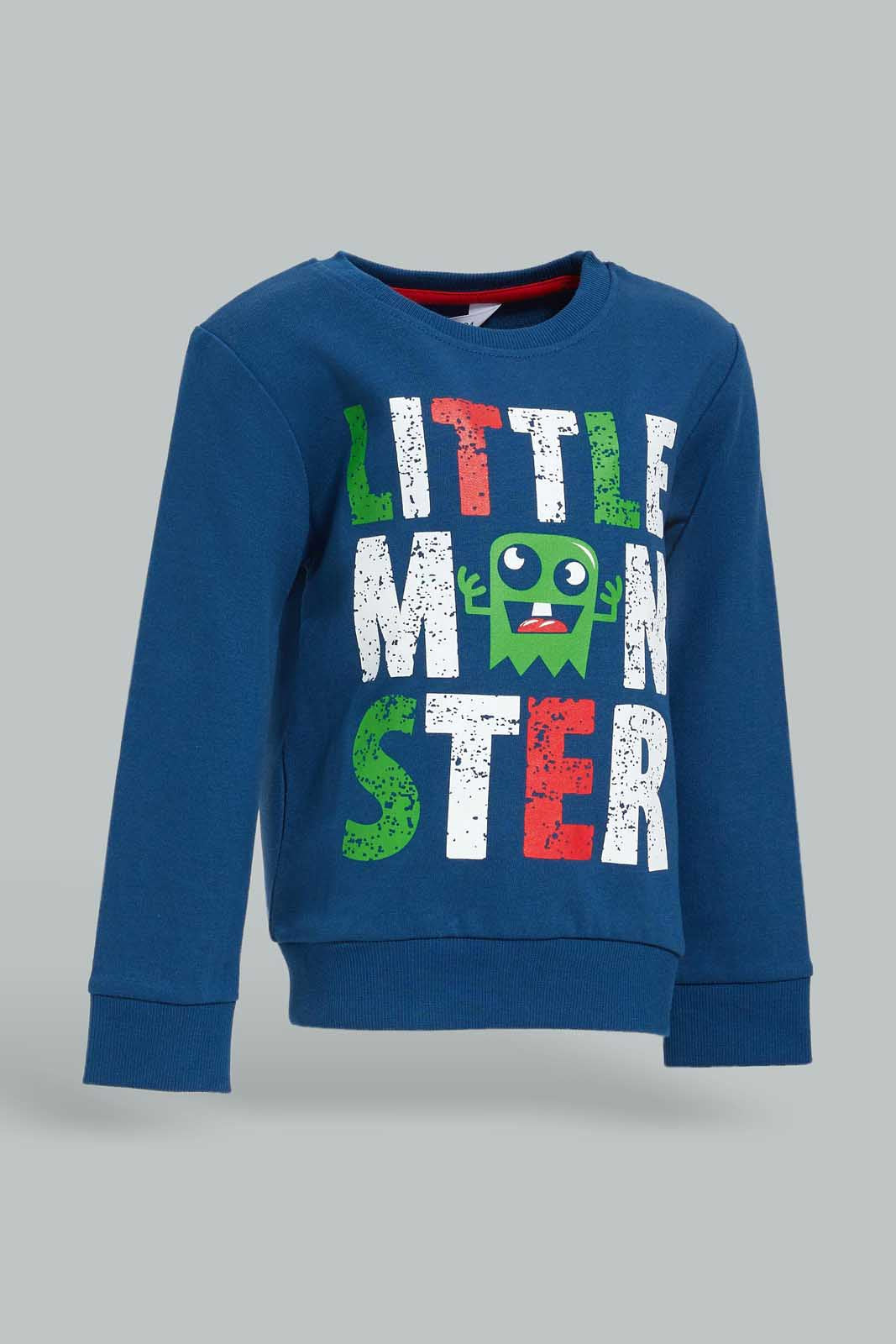 Redtag-Boys-Light-Navy-Little-Monster-Long-Sleeve-Sweatshirts-Category:Sweatshirts,-Colour:Navy,-Deals:New-In,-Dept:Boys,-Filter:Infant-Boys-(3-to-24-Mths),-INB-Sweatshirts,-New-In-INB-APL,-Non-Sale,-Section:Boys-(0-to-14Yrs),-TBL,-W22B-Infant-Boys-3 to 24 Months