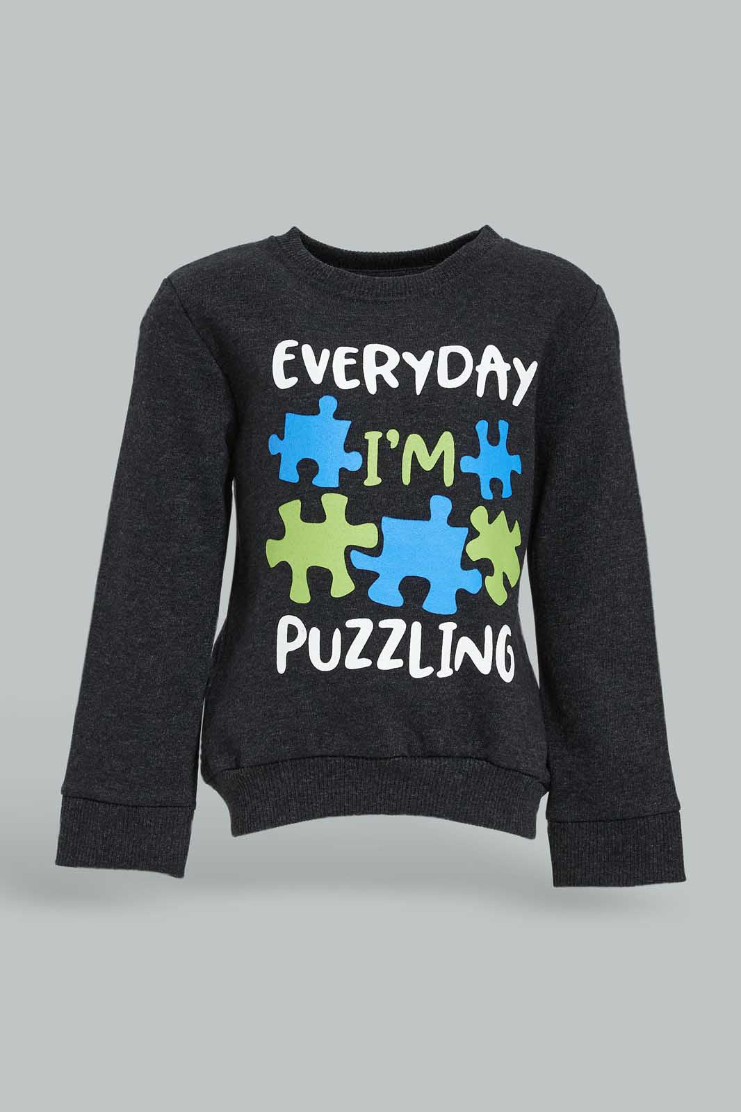 Redtag-Boys-Charcoal-Puzzle-Long-Sleeve-Sweatshirts-Category:Sweatshirts,-Colour:Charcoal,-Deals:New-In,-Dept:Boys,-Filter:Infant-Boys-(3-to-24-Mths),-INB-Sweatshirts,-New-In-INB-APL,-Non-Sale,-Section:Boys-(0-to-14Yrs),-TBL,-W22B-Infant-Boys-3 to 24 Months