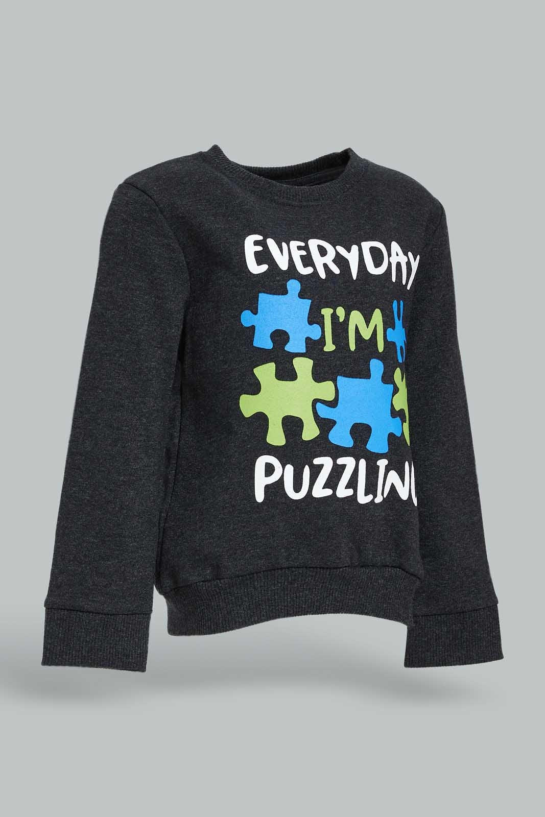 Redtag-Boys-Charcoal-Puzzle-Long-Sleeve-Sweatshirts-Category:Sweatshirts,-Colour:Charcoal,-Deals:New-In,-Dept:Boys,-Filter:Infant-Boys-(3-to-24-Mths),-INB-Sweatshirts,-New-In-INB-APL,-Non-Sale,-Section:Boys-(0-to-14Yrs),-TBL,-W22B-Infant-Boys-3 to 24 Months