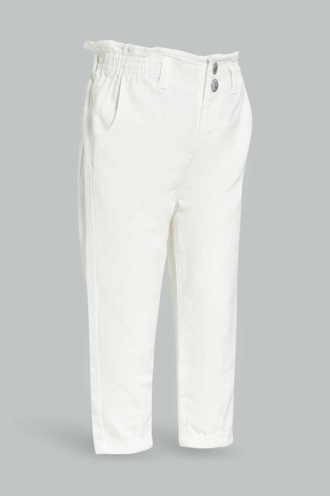Redtag-Girls-White-Paperbag-Jeans-Category:Jeans,-Colour:White,-Deals:New-In,-Dept:Girls,-Filter:Infant-Girls-(3-to-24-Mths),-ING-Jeans,-New-In-ING-APL,-Non-Sale,-S23B,-Section:Girls-(0-to-14Yrs)-Infant-Girls-3 to 24 Months