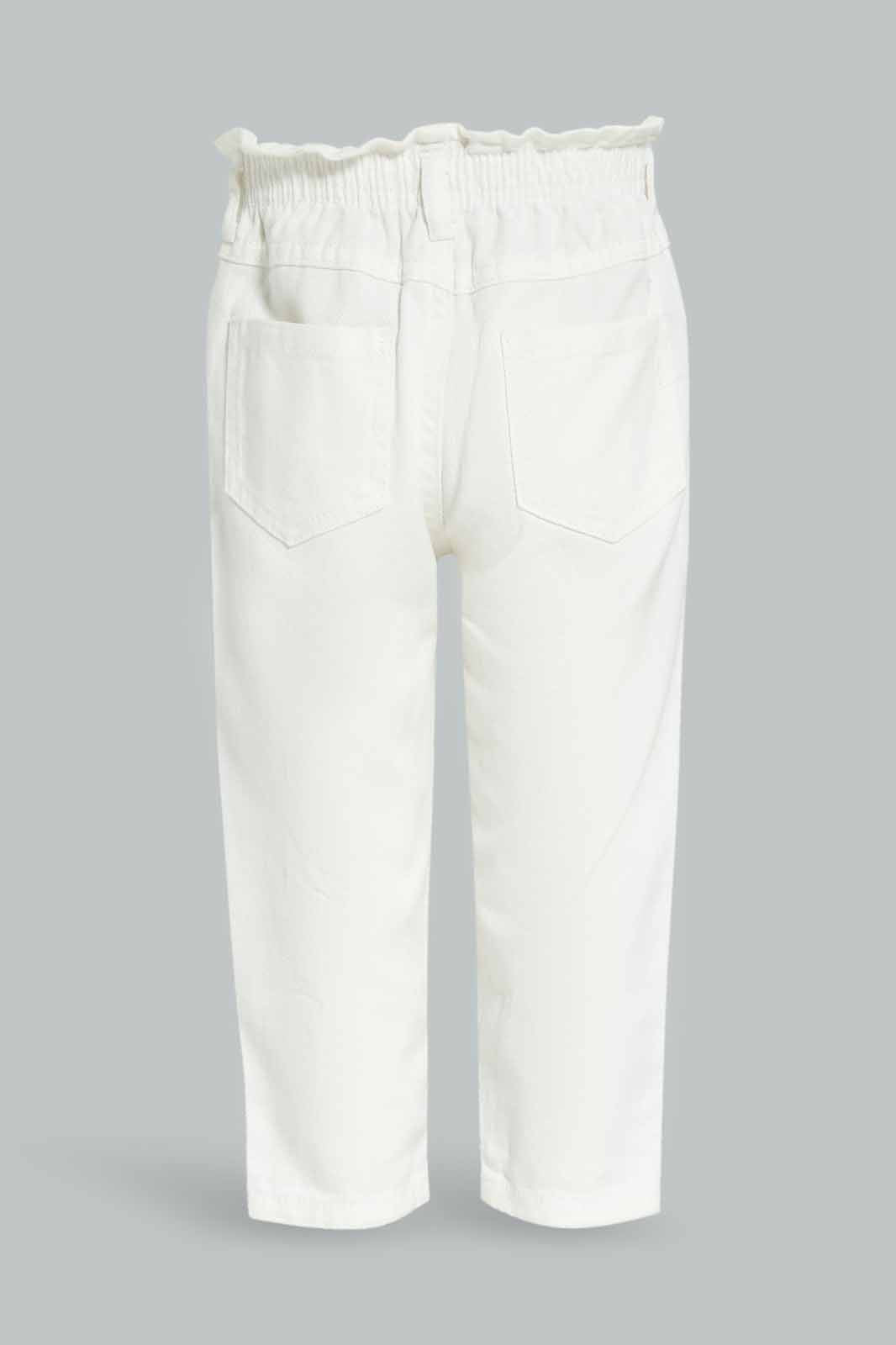 Redtag-Girls-White-Paperbag-Jeans-Category:Jeans,-Colour:White,-Deals:New-In,-Dept:Girls,-Filter:Infant-Girls-(3-to-24-Mths),-ING-Jeans,-New-In-ING-APL,-Non-Sale,-S23B,-Section:Girls-(0-to-14Yrs)-Infant-Girls-3 to 24 Months