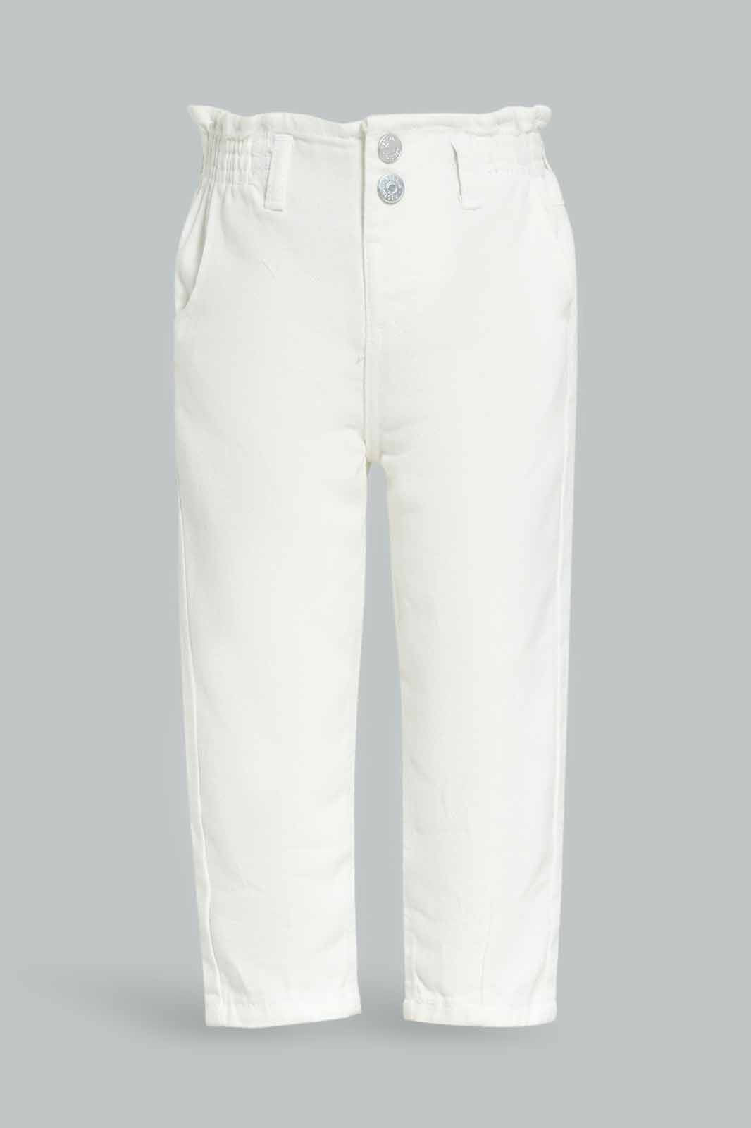 Redtag-Girls-White-Paperbag-Jeans-Category:Jeans,-Colour:White,-Deals:New-In,-Dept:Girls,-Filter:Infant-Girls-(3-to-24-Mths),-ING-Jeans,-New-In-ING-APL,-Non-Sale,-S23B,-Section:Girls-(0-to-14Yrs)-Infant-Girls-3 to 24 Months