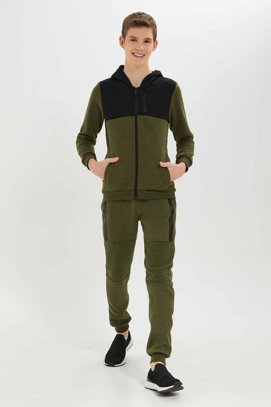 Redtag-Boys-Olive-Color-Black-Jogsuit-BSR-Jog-Sets,-Category:Jog-Sets,-Colour:Green,-Deals:New-In,-Dept:Boys,-Filter:Senior-Boys-(8-to-14-Yrs),-New-In-BSR-APL,-Non-Sale,-Section:Boys-(0-to-14Yrs),-W22B-Senior-Boys-9 to 14 Years
