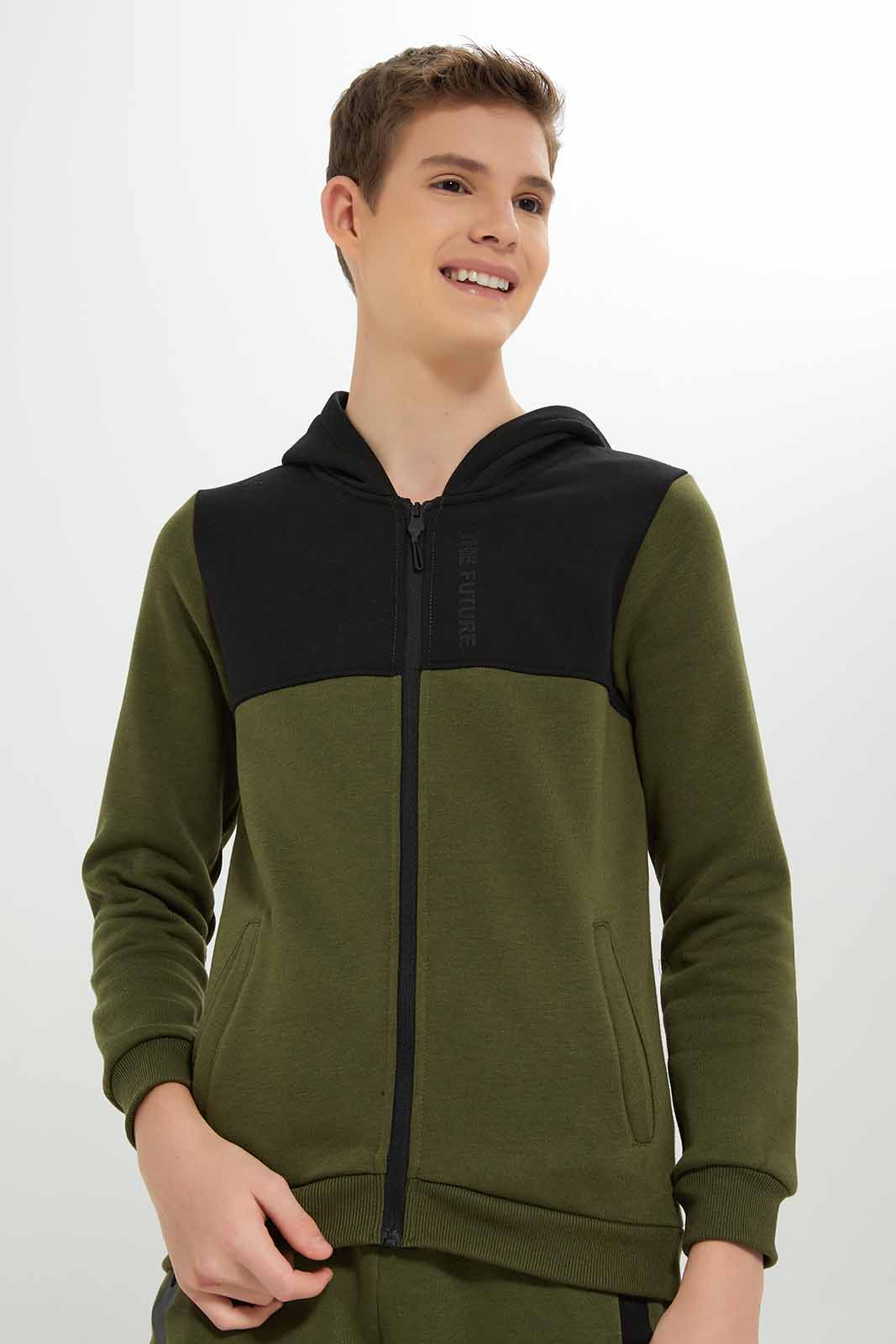 Redtag-Boys-Olive-Color-Black-Jogsuit-BSR-Jog-Sets,-Category:Jog-Sets,-Colour:Green,-Deals:New-In,-Dept:Boys,-Filter:Senior-Boys-(8-to-14-Yrs),-New-In-BSR-APL,-Non-Sale,-Section:Boys-(0-to-14Yrs),-W22B-Senior-Boys-9 to 14 Years