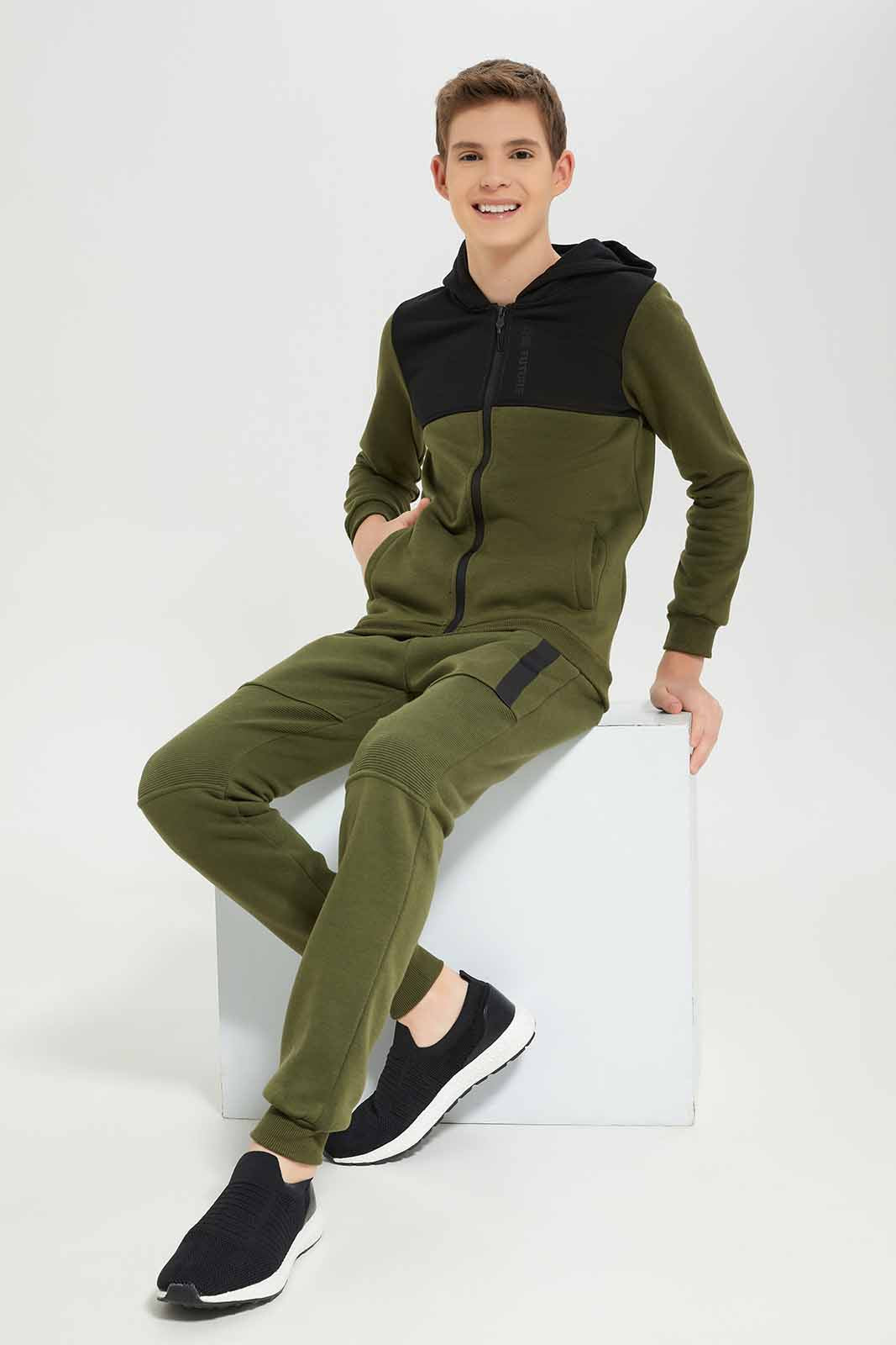 Redtag-Boys-Olive-Color-Black-Jogsuit-BSR-Jog-Sets,-Category:Jog-Sets,-Colour:Green,-Deals:New-In,-Dept:Boys,-Filter:Senior-Boys-(8-to-14-Yrs),-New-In-BSR-APL,-Non-Sale,-Section:Boys-(0-to-14Yrs),-W22B-Senior-Boys-9 to 14 Years