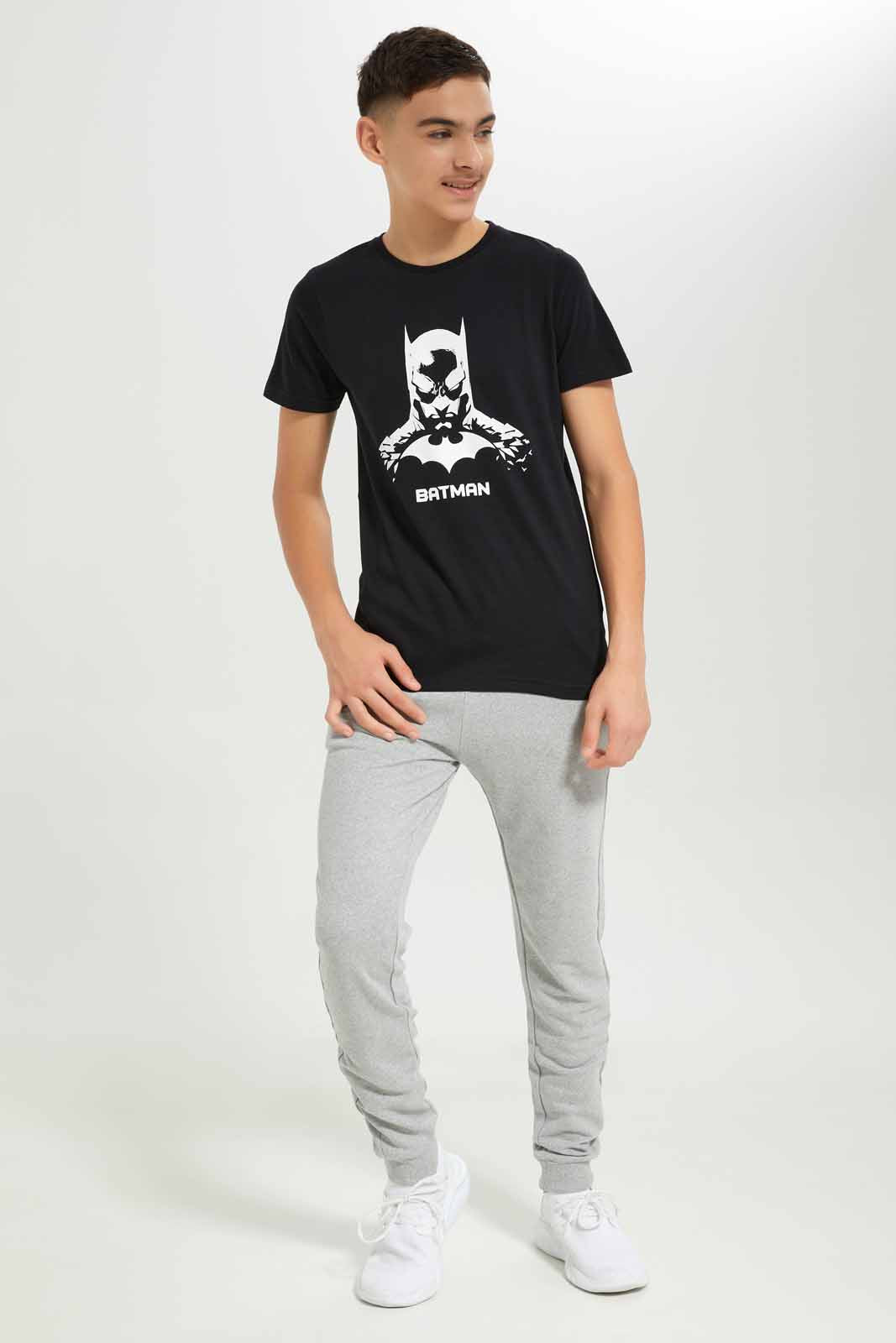 Redtag-Boys-Black-Batman-Tee-BSR-T-Shirts,-BTS,-Category:T-Shirts,-Colour:Black,-Deals:New-In,-Dept:Boys,-Filter:Senior-Boys-(8-to-14-Yrs),-New-In-BSR-APL,-Non-Sale,-S23B,-Section:Boys-(0-to-14Yrs),-TBL-Senior-Boys-9 to 14 Years