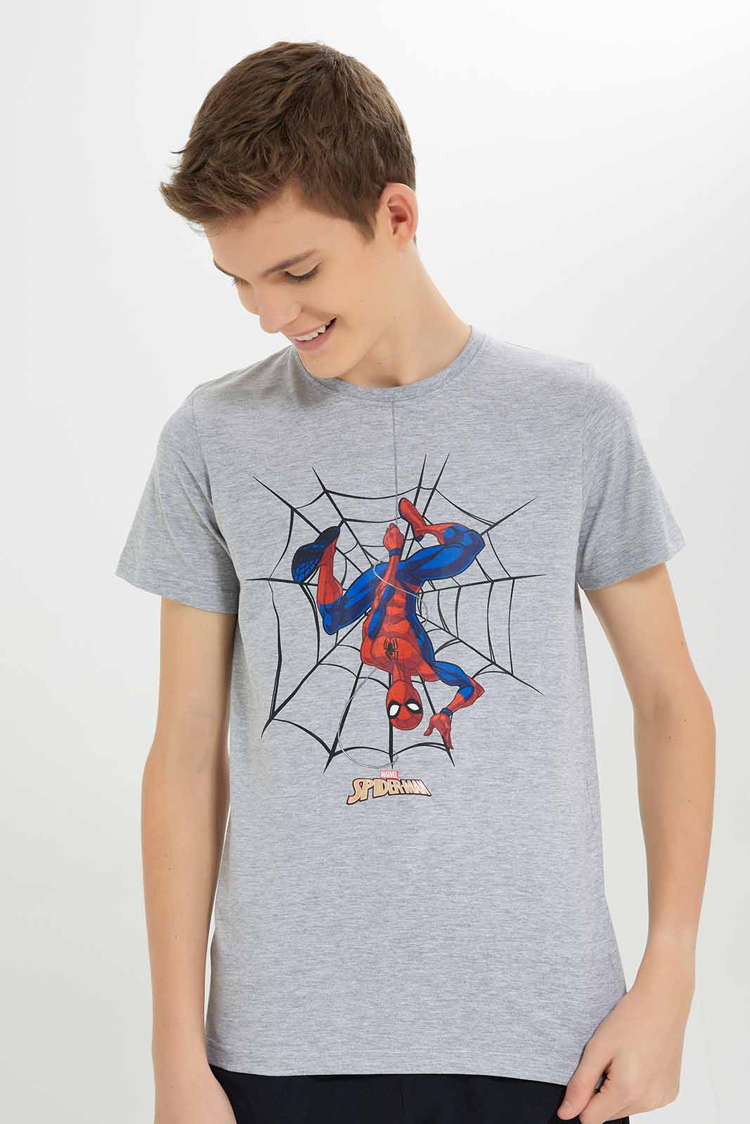 Redtag-Boys-Grey-Mel-Spiderman-Tee-BSR-T-Shirts,-Category:T-Shirts,-CHR,-Colour:Grey,-Deals:New-In,-Dept:Boys,-Filter:Senior-Boys-(8-to-14-Yrs),-New-In-BSR-APL,-Non-Sale,-S23B,-Section:Boys-(0-to-14Yrs),-TBL-Senior-Boys-9 to 14 Years