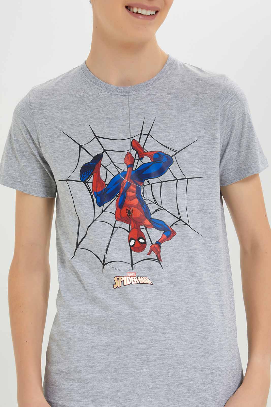 Redtag-Boys-Grey-Mel-Spiderman-Tee-BSR-T-Shirts,-Category:T-Shirts,-CHR,-Colour:Grey,-Deals:New-In,-Dept:Boys,-Filter:Senior-Boys-(8-to-14-Yrs),-New-In-BSR-APL,-Non-Sale,-S23B,-Section:Boys-(0-to-14Yrs),-TBL-Senior-Boys-9 to 14 Years