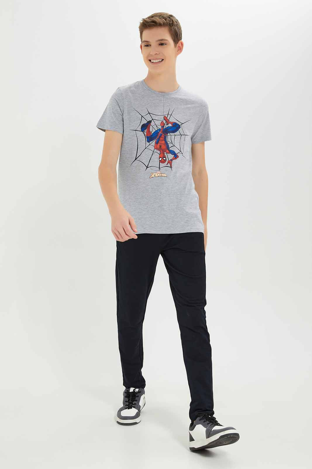 Redtag-Boys-Grey-Mel-Spiderman-Tee-BSR-T-Shirts,-Category:T-Shirts,-CHR,-Colour:Grey,-Deals:New-In,-Dept:Boys,-Filter:Senior-Boys-(8-to-14-Yrs),-New-In-BSR-APL,-Non-Sale,-S23B,-Section:Boys-(0-to-14Yrs),-TBL-Senior-Boys-9 to 14 Years