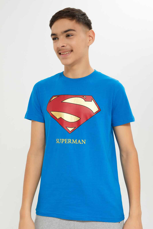 Redtag-Boys-Blue-Superman-Tee-BSR-T-Shirts,-Category:T-Shirts,-CHR,-Colour:Blue,-Deals:New-In,-Dept:Boys,-Filter:Senior-Boys-(8-to-14-Yrs),-New-In-BSR-APL,-Non-Sale,-S23B,-Section:Boys-(0-to-14Yrs),-TBL-Senior-Boys-9 to 14 Years