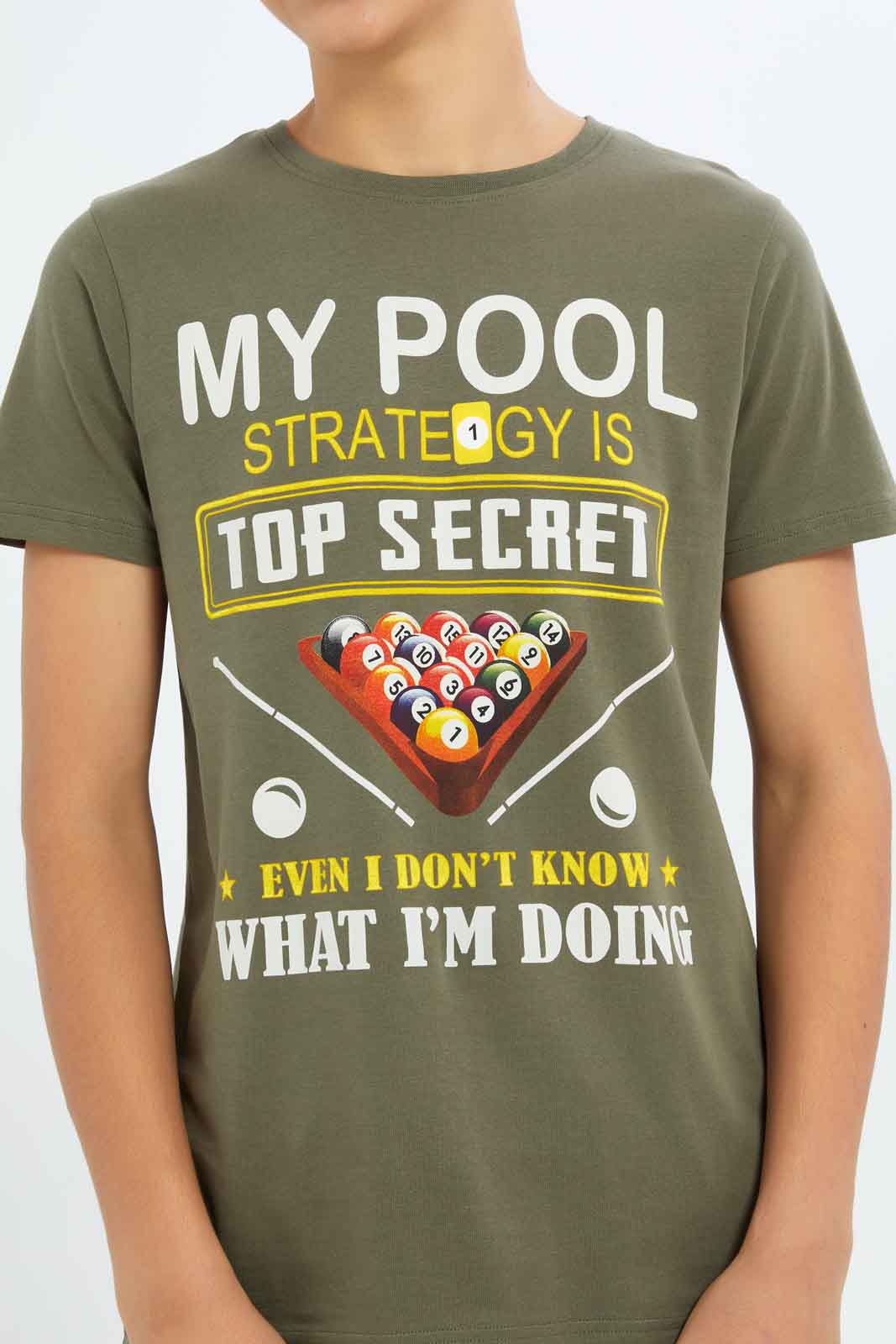 Redtag-Boys-Olive-Pool-Strategy-Graphic-Tee-BSR-T-Shirts,-Category:T-Shirts,-Colour:Olive,-Deals:New-In,-Dept:Boys,-Filter:Senior-Boys-(8-to-14-Yrs),-New-In-BSR-APL,-Non-Sale,-S23A,-Section:Boys-(0-to-14Yrs),-TBL-Senior-Boys-9 to 14 Years