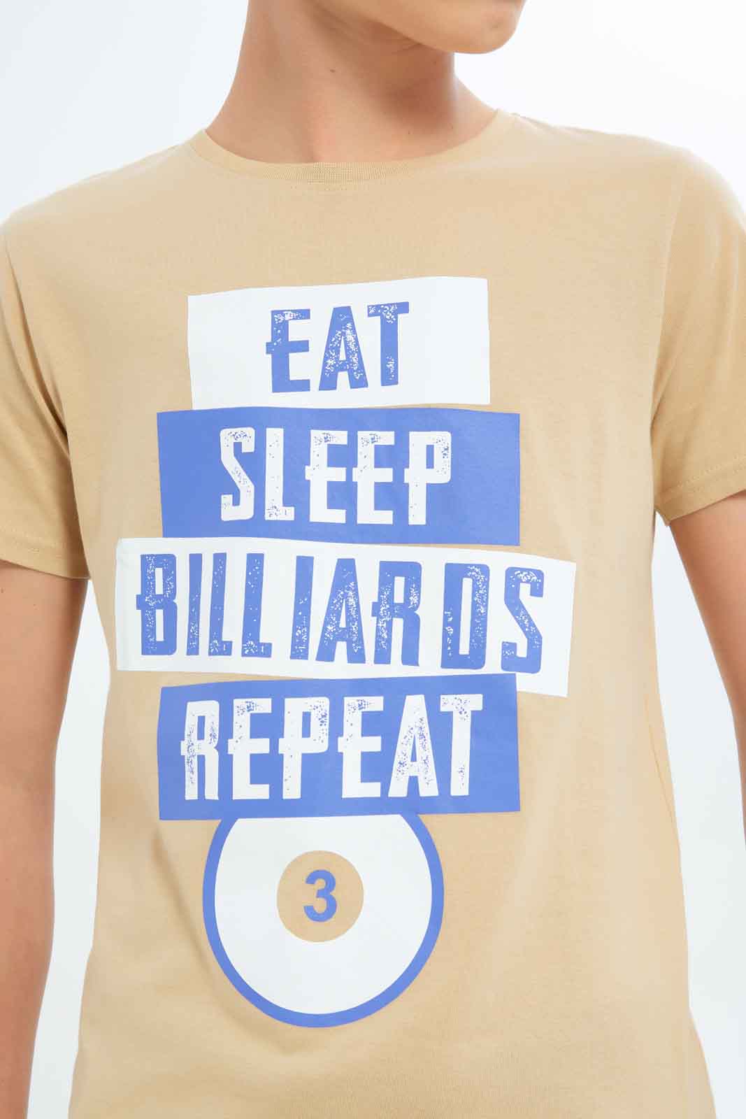 Redtag-Boys-Beige-Eat-Sleep-Billiaros-Repeat-Graphic-Tee-BSR-T-Shirts,-Category:T-Shirts,-Colour:Beige,-Deals:New-In,-Dept:Boys,-Filter:Senior-Boys-(8-to-14-Yrs),-New-In-BSR-APL,-Non-Sale,-S23A,-Section:Boys-(0-to-14Yrs),-TBL-Senior-Boys-9 to 14 Years