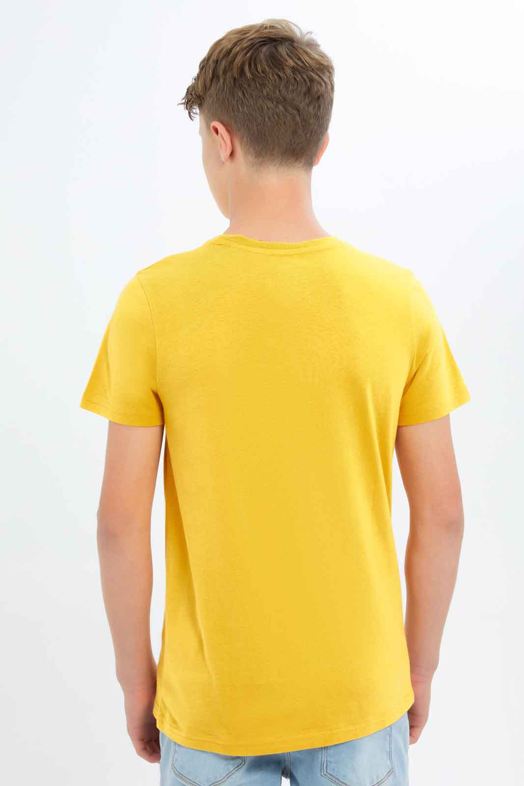 Redtag-Boys-Mustard-Playing-Pool-Graphic-Tee-BSR-T-Shirts,-Category:T-Shirts,-Colour:Mustard,-Deals:New-In,-Dept:Boys,-Filter:Senior-Boys-(8-to-14-Yrs),-New-In-BSR-APL,-Non-Sale,-S23A,-Section:Boys-(0-to-14Yrs),-TBL-Senior-Boys-9 to 14 Years