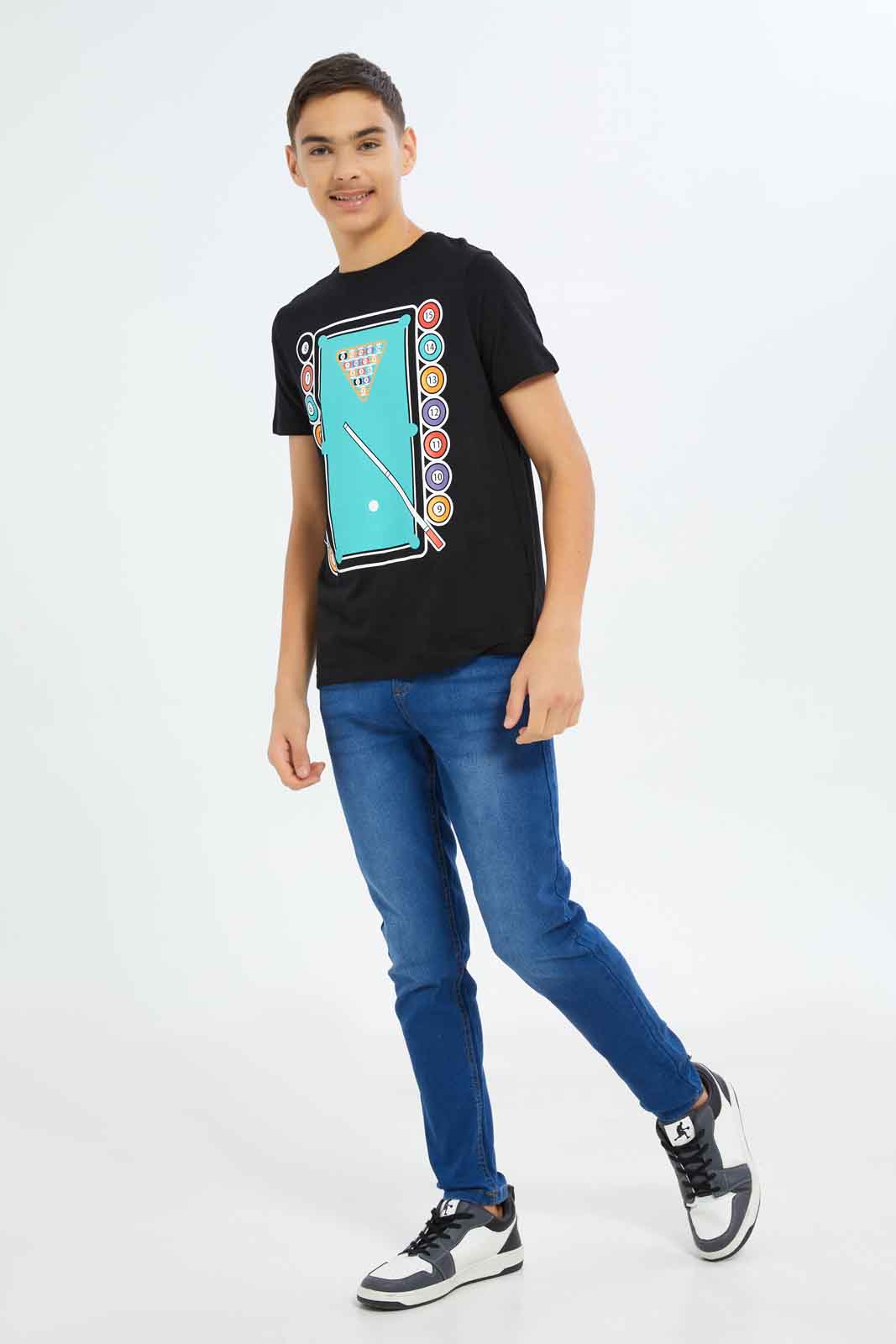 Redtag-Boys-Black-Pool-Table-Graphic-Tee-BSR-T-Shirts,-Category:T-Shirts,-Colour:Black,-Deals:New-In,-Dept:Boys,-Filter:Senior-Boys-(8-to-14-Yrs),-New-In-BSR-APL,-Non-Sale,-S23A,-Section:Boys-(0-to-14Yrs),-TBL-Senior-Boys-9 to 14 Years