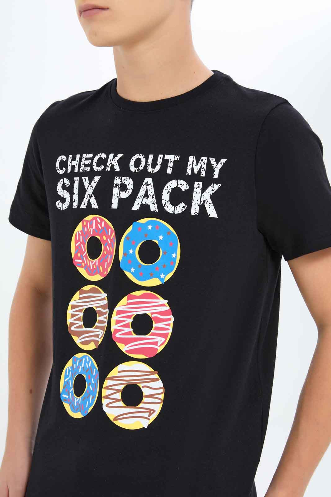 Redtag-Boys-Black-Food-Six-Pack-Graphic-Tee-BSR-T-Shirts,-Category:T-Shirts,-Colour:Black,-Deals:New-In,-Dept:Boys,-Filter:Senior-Boys-(8-to-14-Yrs),-New-In-BSR-APL,-Non-Sale,-S23A,-Section:Boys-(0-to-14Yrs),-TBL-Senior-Boys-9 to 14 Years