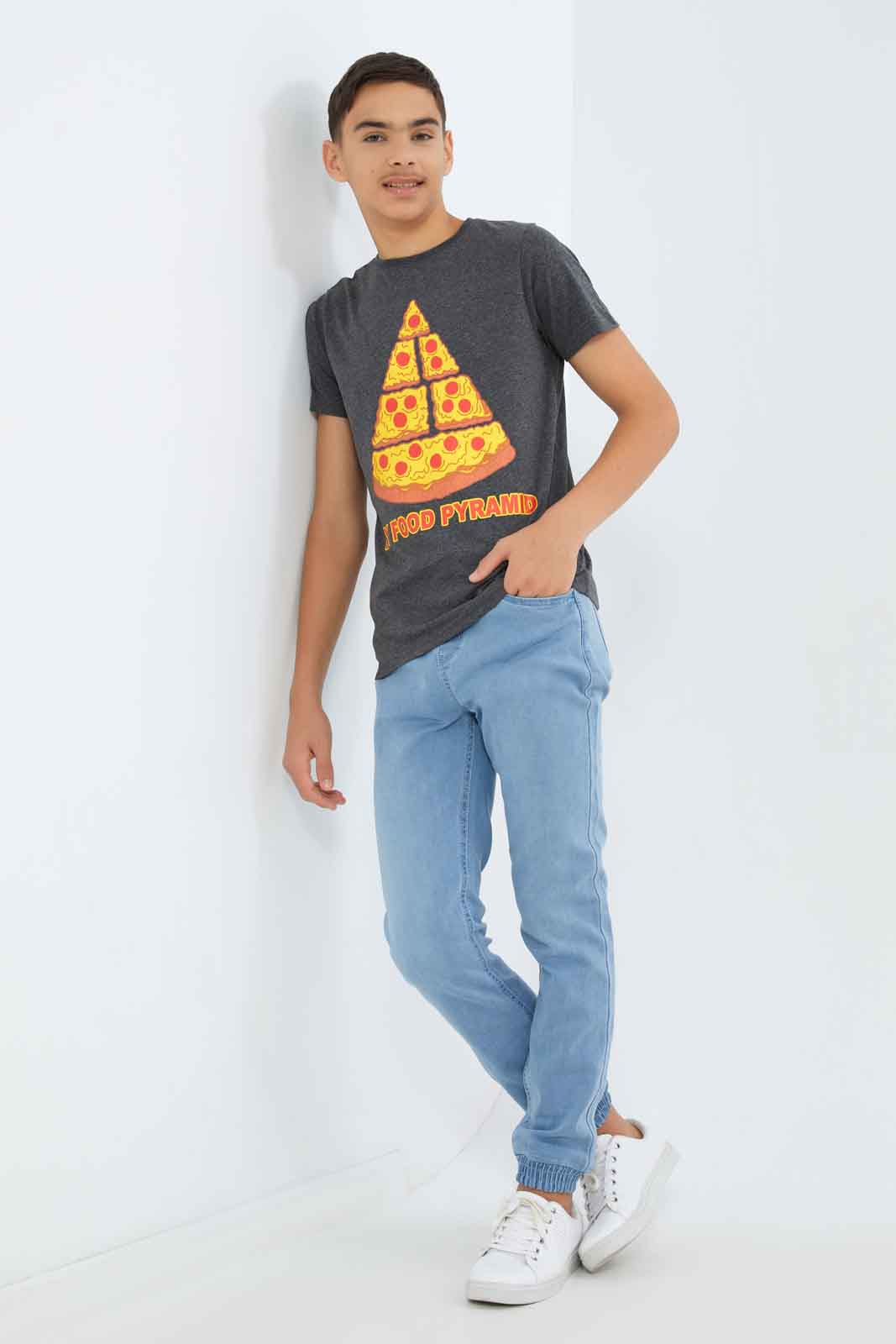 Redtag-Boys-Charcoal-Food-Pyramid-Graphic-Tee-BSR-T-Shirts,-Category:T-Shirts,-Colour:Charcoal,-Deals:New-In,-Dept:Boys,-Filter:Senior-Boys-(8-to-14-Yrs),-New-In-BSR-APL,-Non-Sale,-S23A,-Section:Boys-(0-to-14Yrs),-TBL-Senior-Boys-9 to 14 Years