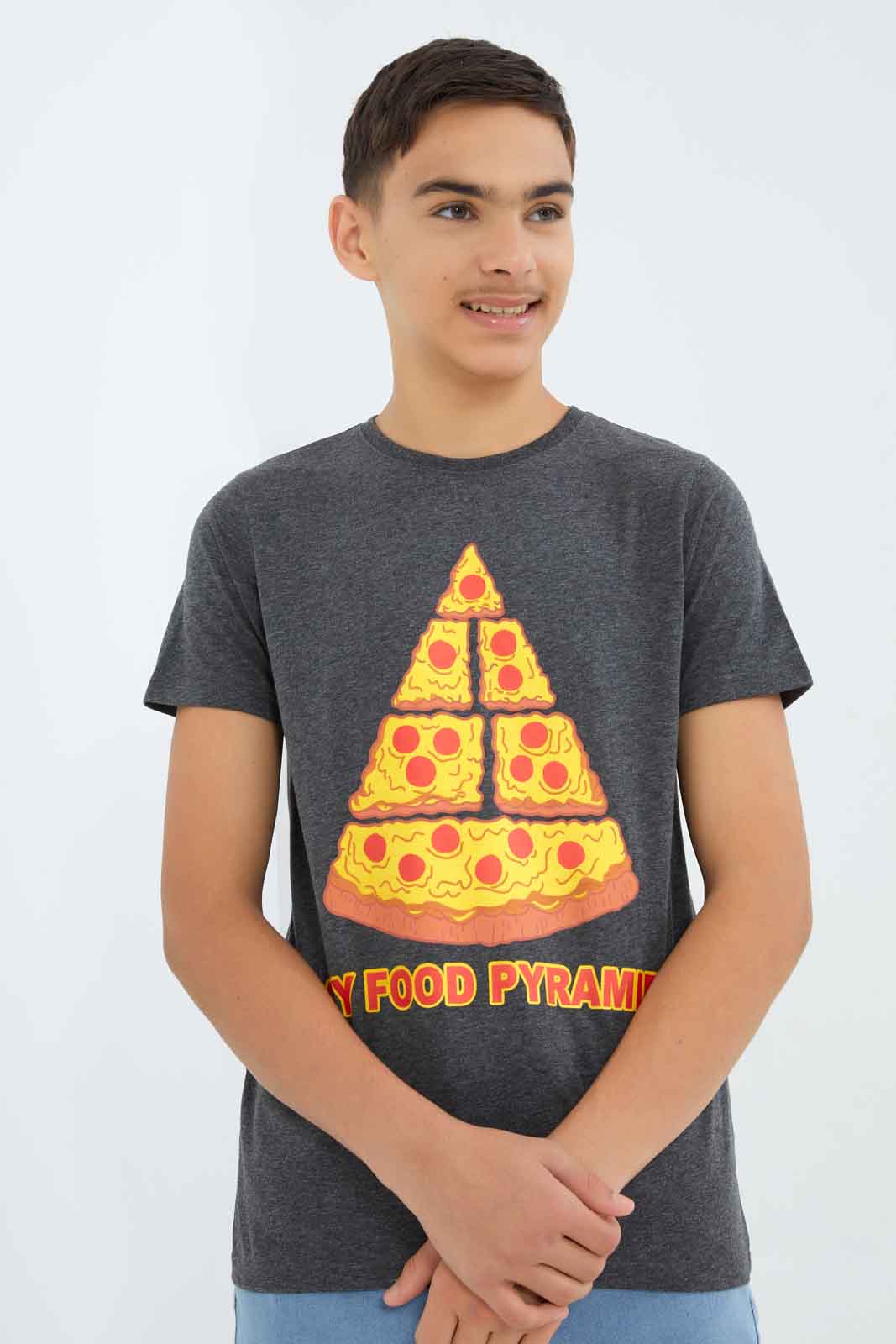 Redtag-Boys-Charcoal-Food-Pyramid-Graphic-Tee-BSR-T-Shirts,-Category:T-Shirts,-Colour:Charcoal,-Deals:New-In,-Dept:Boys,-Filter:Senior-Boys-(8-to-14-Yrs),-New-In-BSR-APL,-Non-Sale,-S23A,-Section:Boys-(0-to-14Yrs),-TBL-Senior-Boys-9 to 14 Years