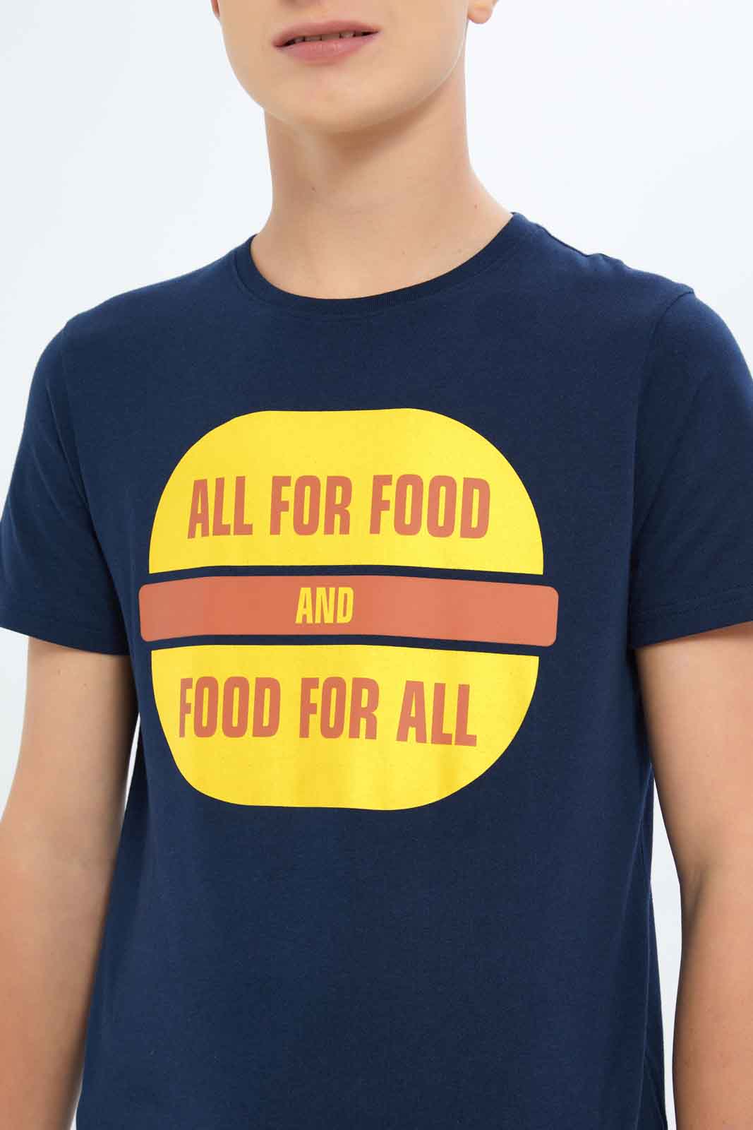 Redtag-Boys-Navy-All-For-Food-And-Food-For-All-Graphic-Tee-BSR-T-Shirts,-Category:T-Shirts,-Colour:Navy,-Deals:New-In,-Dept:Boys,-Filter:Senior-Boys-(8-to-14-Yrs),-New-In-BSR-APL,-Non-Sale,-S23A,-Section:Boys-(0-to-14Yrs),-TBL-Senior-Boys-9 to 14 Years