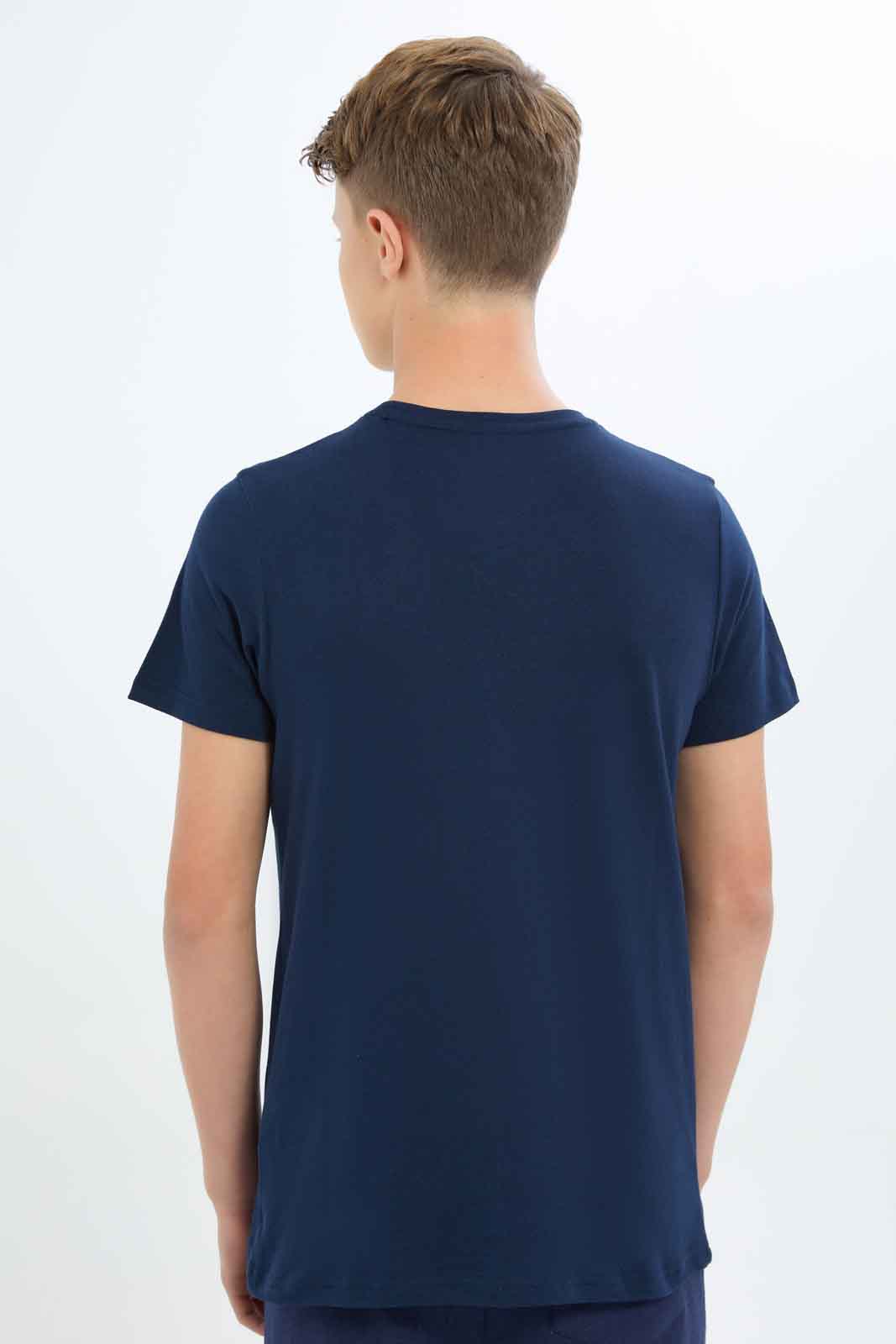 Redtag-Boys-Navy-All-For-Food-And-Food-For-All-Graphic-Tee-BSR-T-Shirts,-Category:T-Shirts,-Colour:Navy,-Deals:New-In,-Dept:Boys,-Filter:Senior-Boys-(8-to-14-Yrs),-New-In-BSR-APL,-Non-Sale,-S23A,-Section:Boys-(0-to-14Yrs),-TBL-Senior-Boys-9 to 14 Years