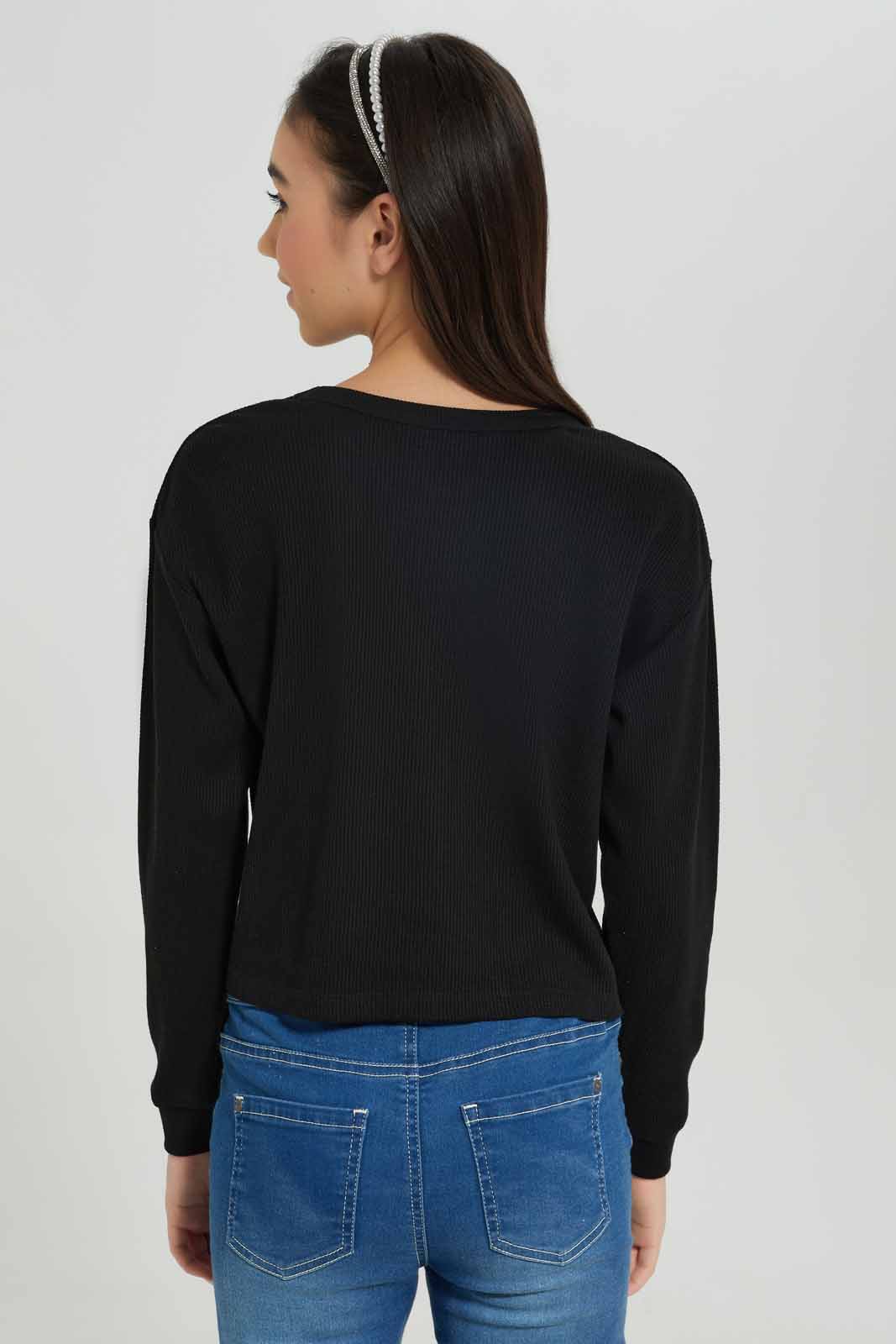 Redtag-Girls-Black-Waffle-Sweatshirts-Category:Sweatshirts,-Colour:Black,-Deals:New-In,-Dept:Girls,-Filter:Senior-Girls-(8-to-14-Yrs),-GSR-Sweatshirts,-New-In-GSR-APL,-Non-Sale,-S23A,-Section:Girls-(0-to-14Yrs),-TBL-Senior-Girls-9 to 14 Years