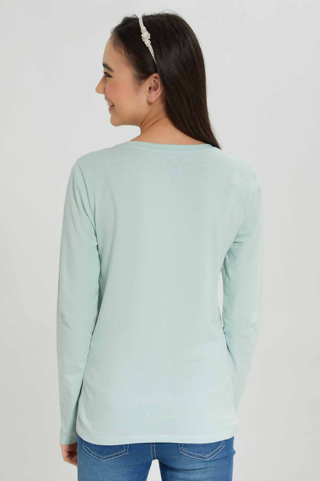 Redtag-Girls-Mint-L/S-T-Shirt-Category:T-Shirts,-Colour:Mint,-Deals:New-In,-Dept:Girls,-Filter:Senior-Girls-(8-to-14-Yrs),-GSR-T-Shirts,-New-In-GSR-APL,-Non-Sale,-S23A,-Section:Girls-(0-to-14Yrs),-TBL-Senior-Girls-9 to 14 Years