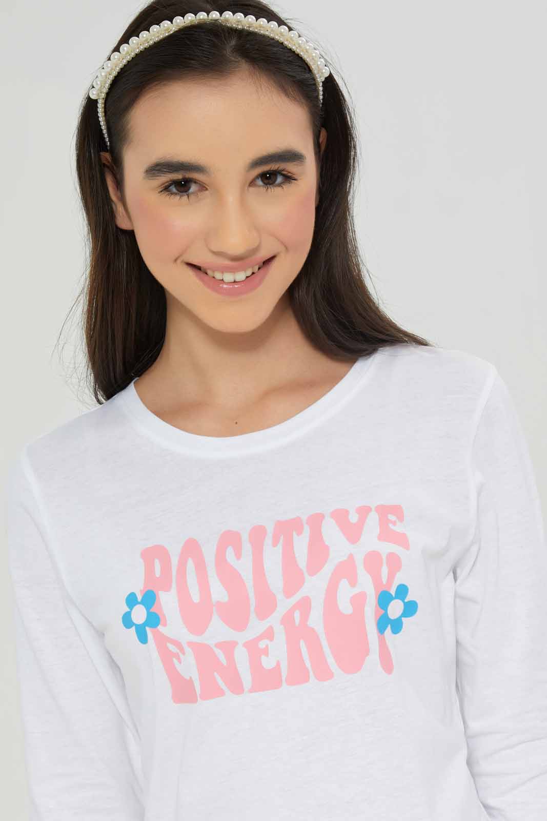 Redtag-Girls-White-L/S-T-Shirt-BTS,-Category:T-Shirts,-Colour:White,-Deals:New-In,-Dept:Girls,-Filter:Senior-Girls-(8-to-14-Yrs),-GSR-T-Shirts,-New-In-GSR-APL,-Non-Sale,-S23A,-Section:Girls-(0-to-14Yrs),-TBL-Senior-Girls-9 to 14 Years