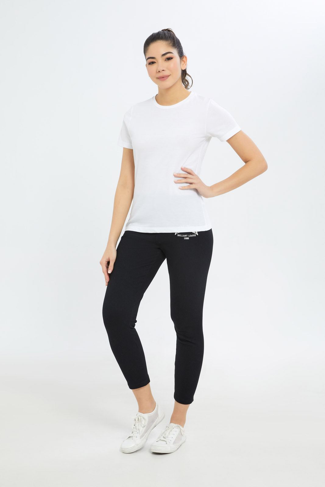 Redtag-Women-Black-Placement-Print-Ribbed-Legging-Category:Leggings,-Colour:Black,-Deals:Sale,-Dept:Ladieswear,-Filter:Women's-Clothing,-H1:LWR,-H2:LAD,-H3:TRS,-H4:LEG,-Sale-Women-APL,-Season:W22B,-Section:Women,-W22B,-Women-Leggings-Women's-