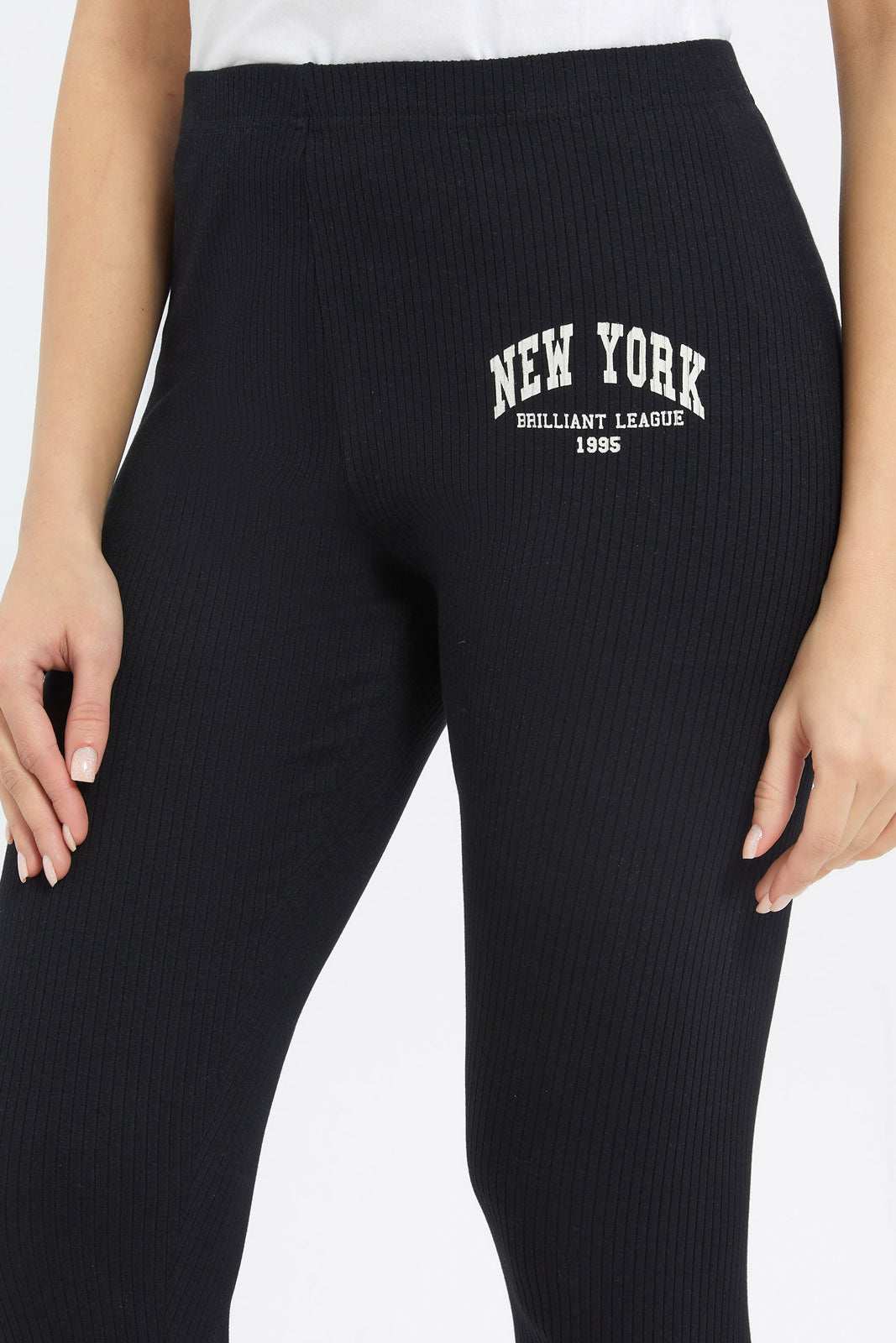 Redtag-Women-Black-Placement-Print-Ribbed-Legging-Category:Leggings,-Colour:Black,-Deals:Sale,-Dept:Ladieswear,-Filter:Women's-Clothing,-H1:LWR,-H2:LAD,-H3:TRS,-H4:LEG,-Sale-Women-APL,-Season:W22B,-Section:Women,-W22B,-Women-Leggings-Women's-