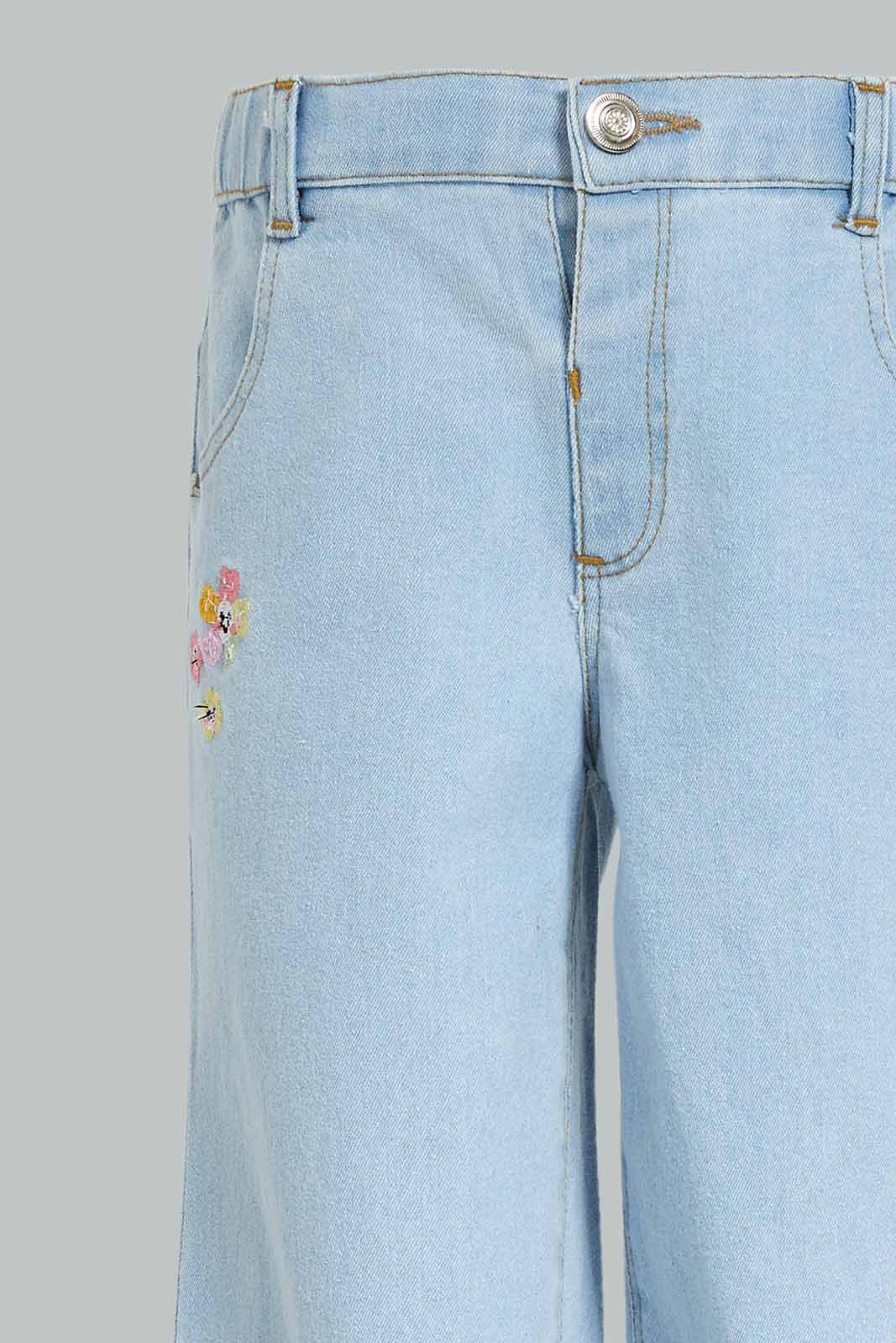 Redtag-Girls-Blue-Straight-Fit-Floral-Embroidery-Jeans-Category:Jeans,-Colour:Blue,-Deals:New-In,-Dept:Girls,-Filter:Infant-Girls-(3-to-24-Mths),-ING-Jeans,-New-In-ING-APL,-Non-Sale,-S23A,-Section:Girls-(0-to-14Yrs)-Infant-Girls-