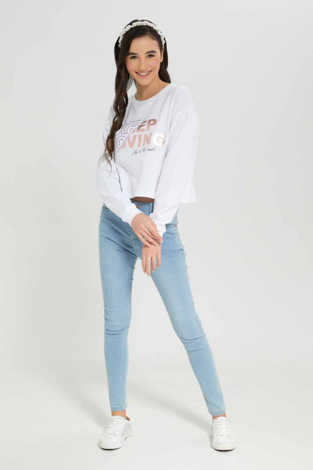 Redtag-Girls-White-Pullon-Sweatshirt-Category:Sweatshirts,-Colour:White,-Deals:New-In,-Dept:Girls,-Filter:Senior-Girls-(8-to-14-Yrs),-GSR-Sweatshirts,-New-In-GSR-APL,-Non-Sale,-S23A,-Section:Girls-(0-to-14Yrs),-TBL-Senior-Girls-9 to 14 Years