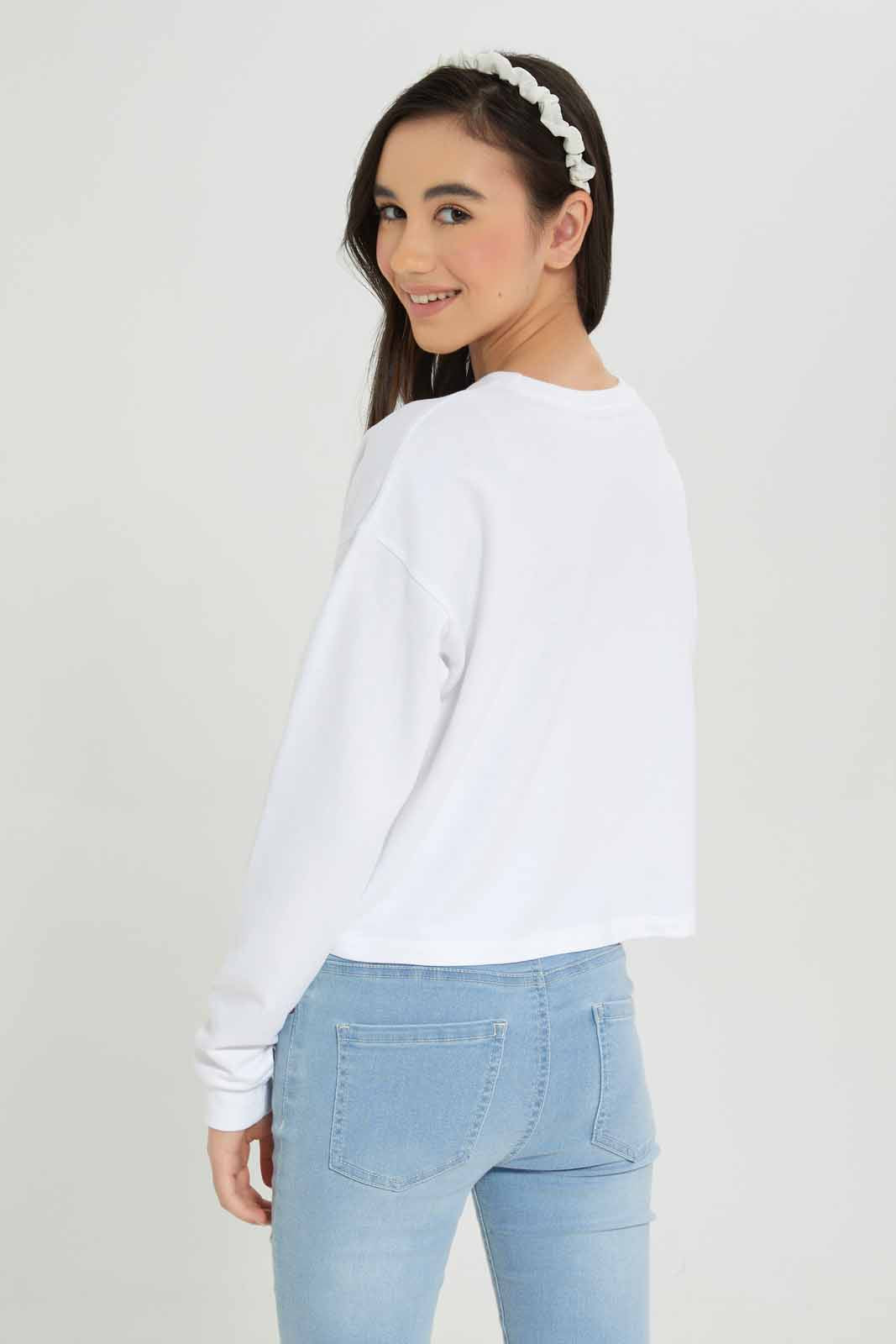 Redtag-Girls-White-Pullon-Sweatshirt-Category:Sweatshirts,-Colour:White,-Deals:New-In,-Dept:Girls,-Filter:Senior-Girls-(8-to-14-Yrs),-GSR-Sweatshirts,-New-In-GSR-APL,-Non-Sale,-S23A,-Section:Girls-(0-to-14Yrs),-TBL-Senior-Girls-9 to 14 Years
