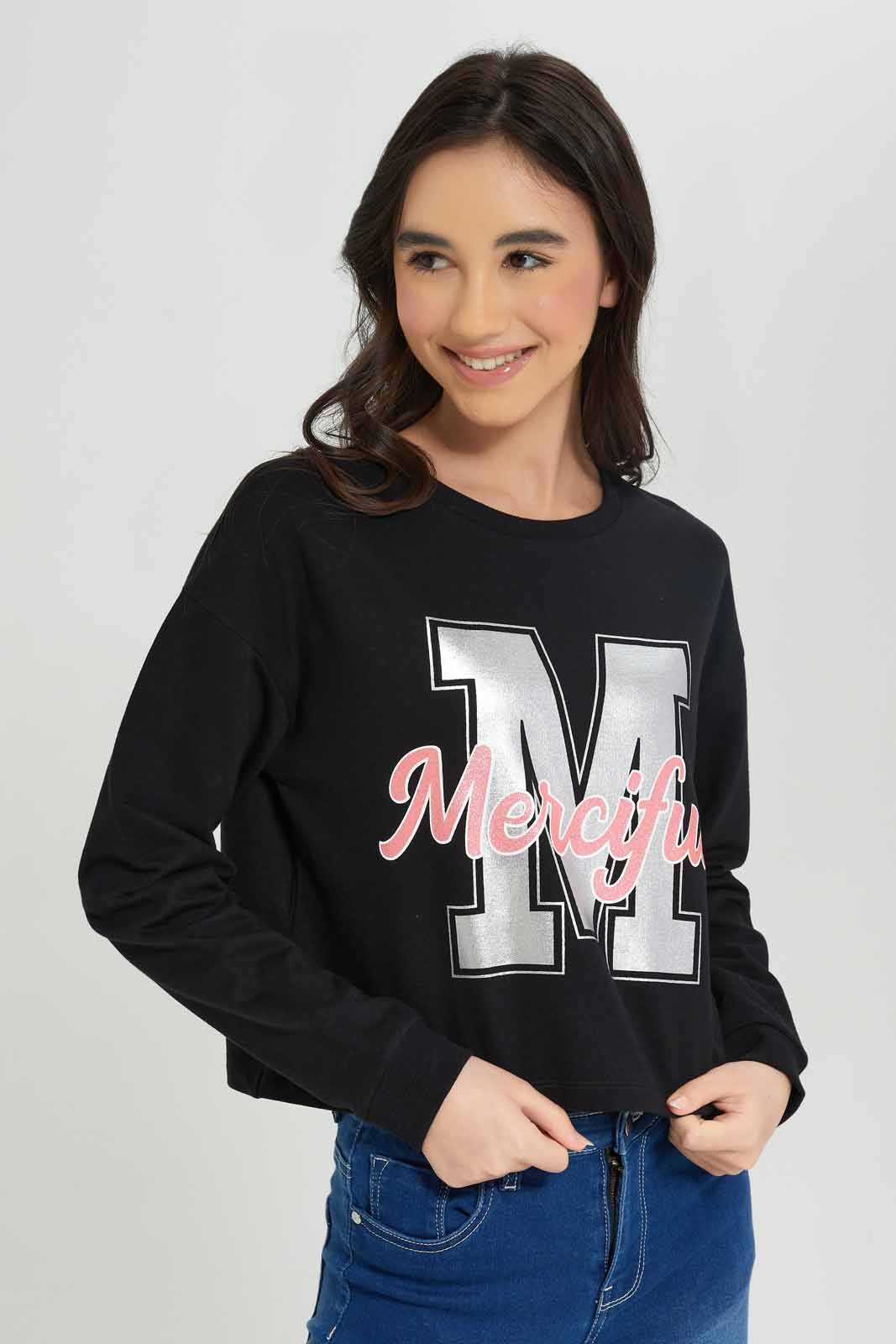Redtag-Girls-Black-Pullon-Sweatshirt-Category:Sweatshirts,-Colour:Black,-Deals:New-In,-Dept:Girls,-Filter:Senior-Girls-(8-to-14-Yrs),-GSR-Sweatshirts,-New-In-GSR-APL,-Non-Sale,-S23A,-Section:Girls-(0-to-14Yrs),-TBL-Senior-Girls-9 to 14 Years